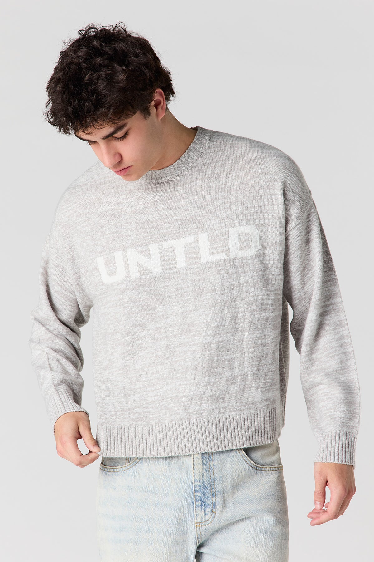 Jacquard Knit Boxy Sweater - Heather Grey