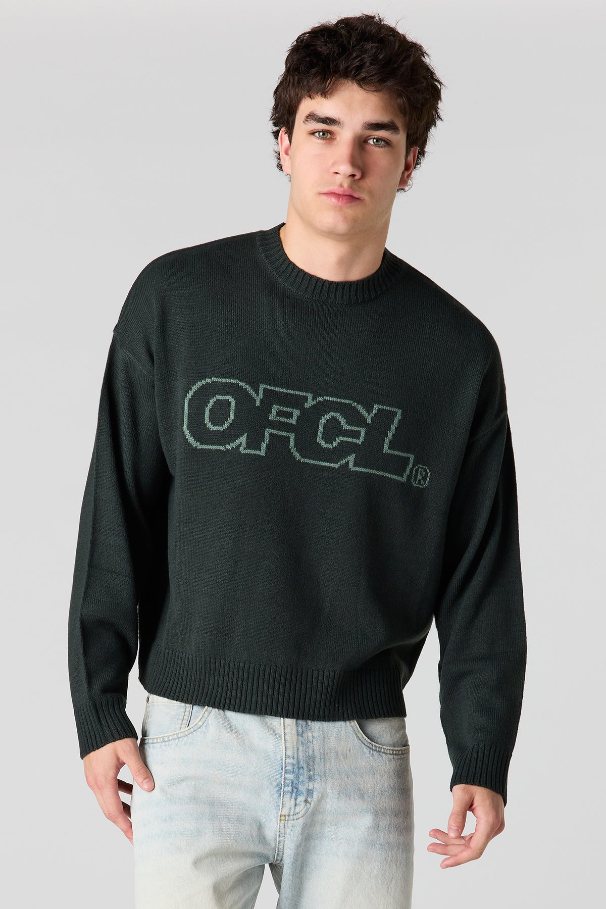 Jacquard Knit Boxy Sweater - Hunter Green