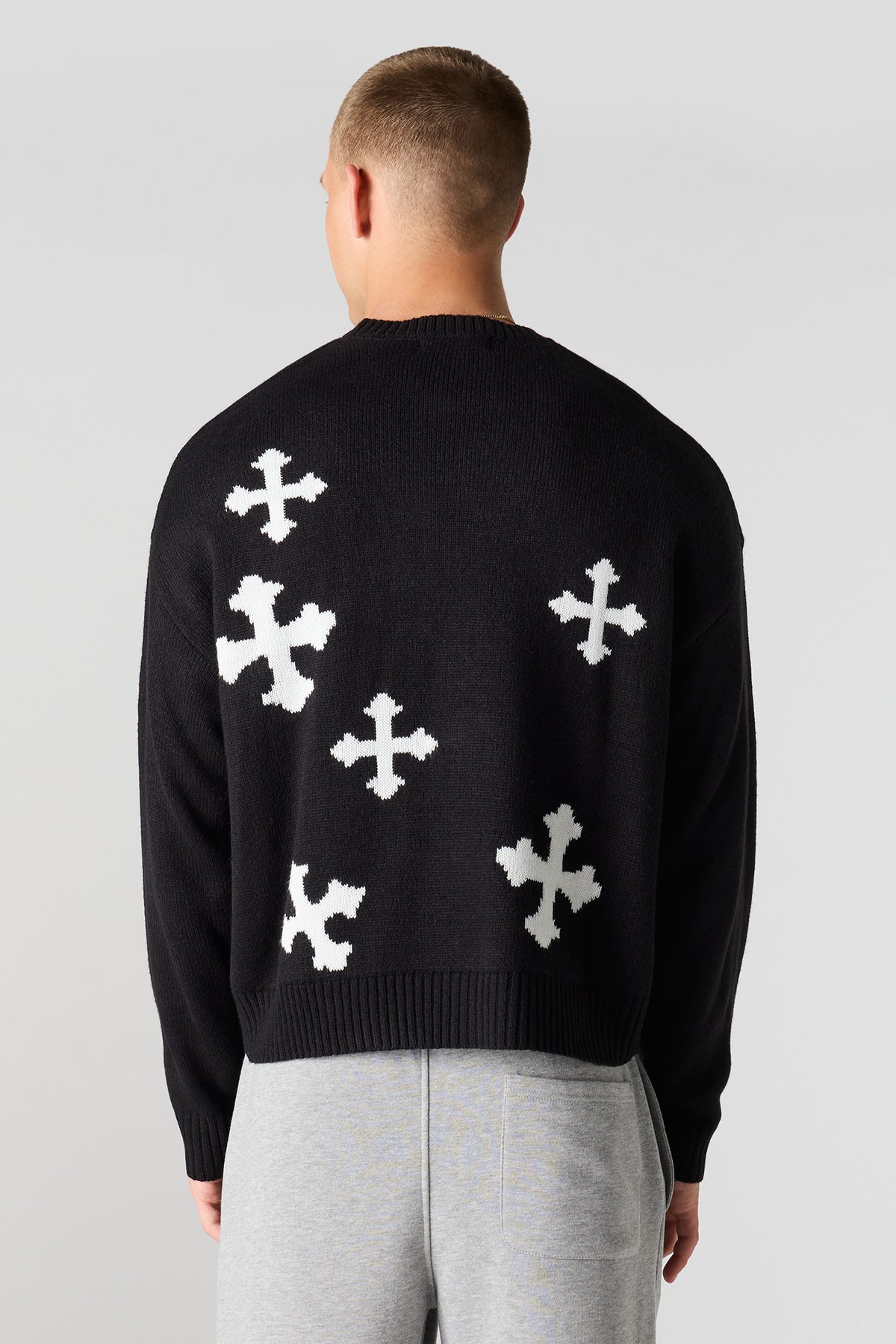 Alt View 2. Jacquard Knit Boxy Sweater - Black
