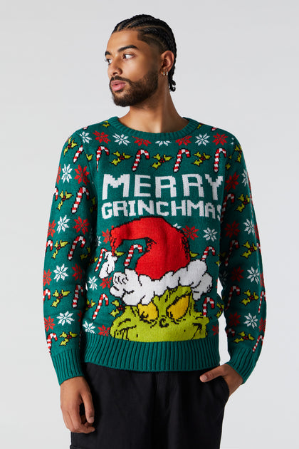 Chandail de Noël en tricot à imprimé Merry Grinchmas