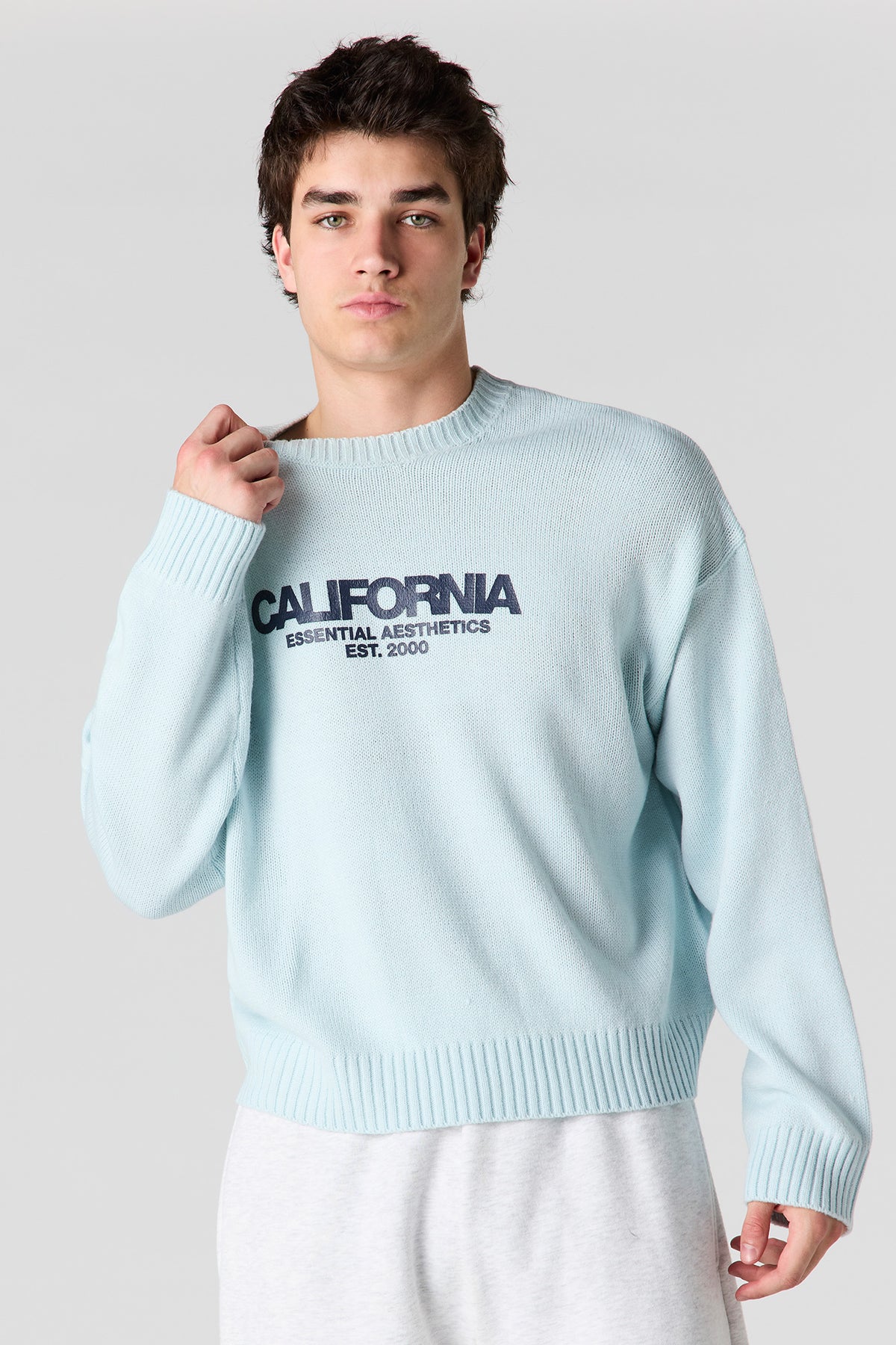 Alt View 2. City Jacquard Knit Boxy Sweater - Light Blue