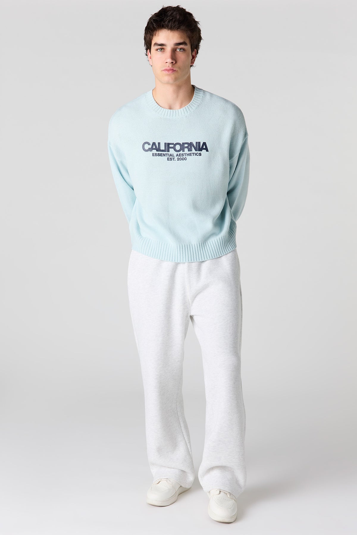 Alt View 3. City Jacquard Knit Boxy Sweater - Light Blue
