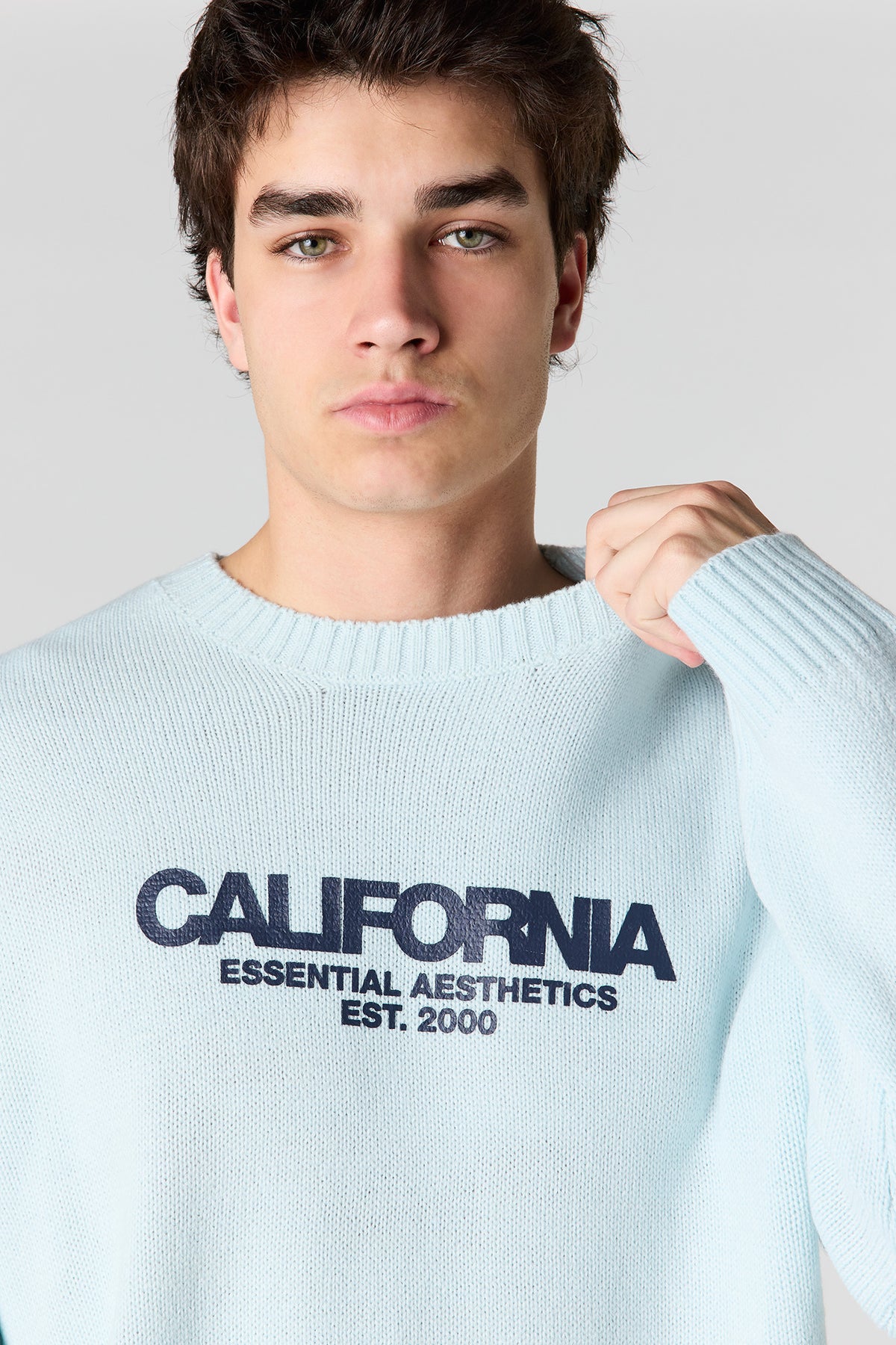 Alt View 4. City Jacquard Knit Boxy Sweater - Light Blue