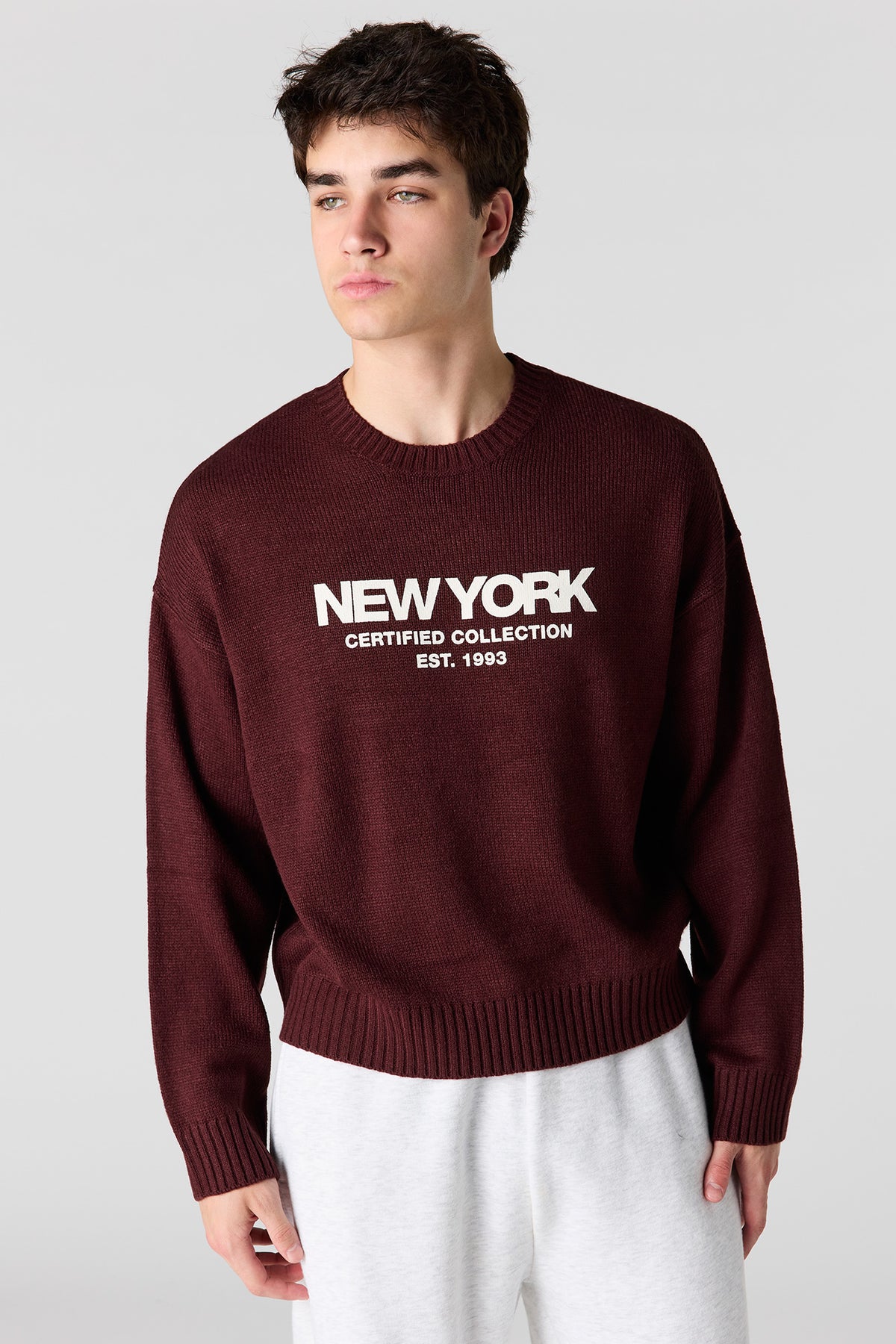 Alt View 2. City Jacquard Knit Boxy Sweater - Burgundy