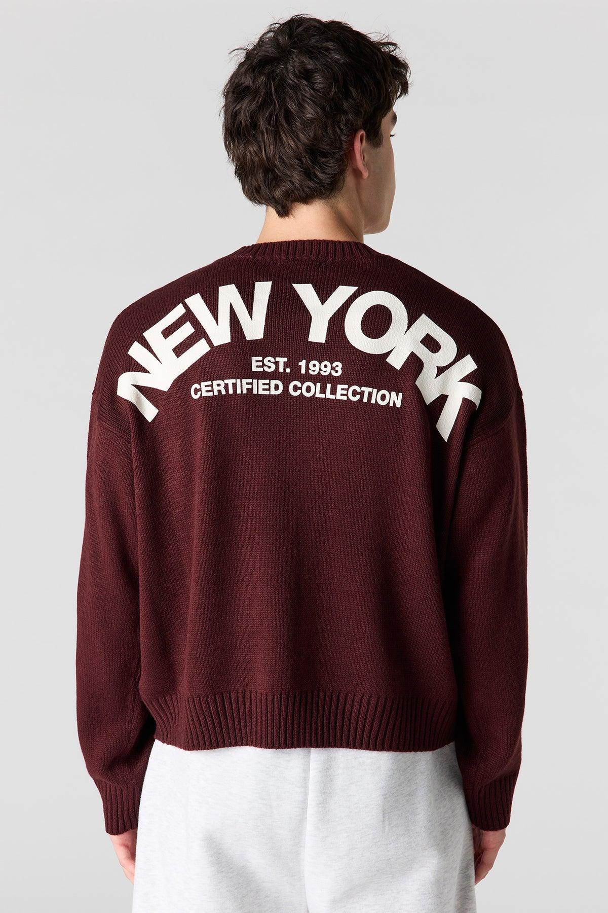 City Jacquard Knit Boxy Sweater - Burgundy