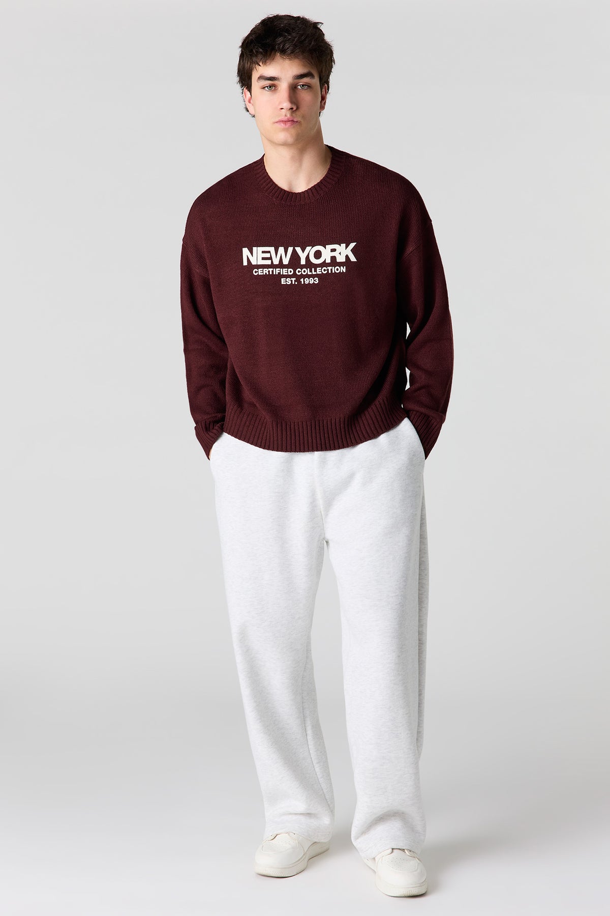 Alt View 3. City Jacquard Knit Boxy Sweater - Burgundy