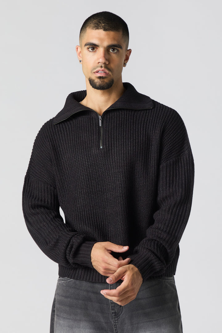 Chandail en tricot côtelé à glissière un quart