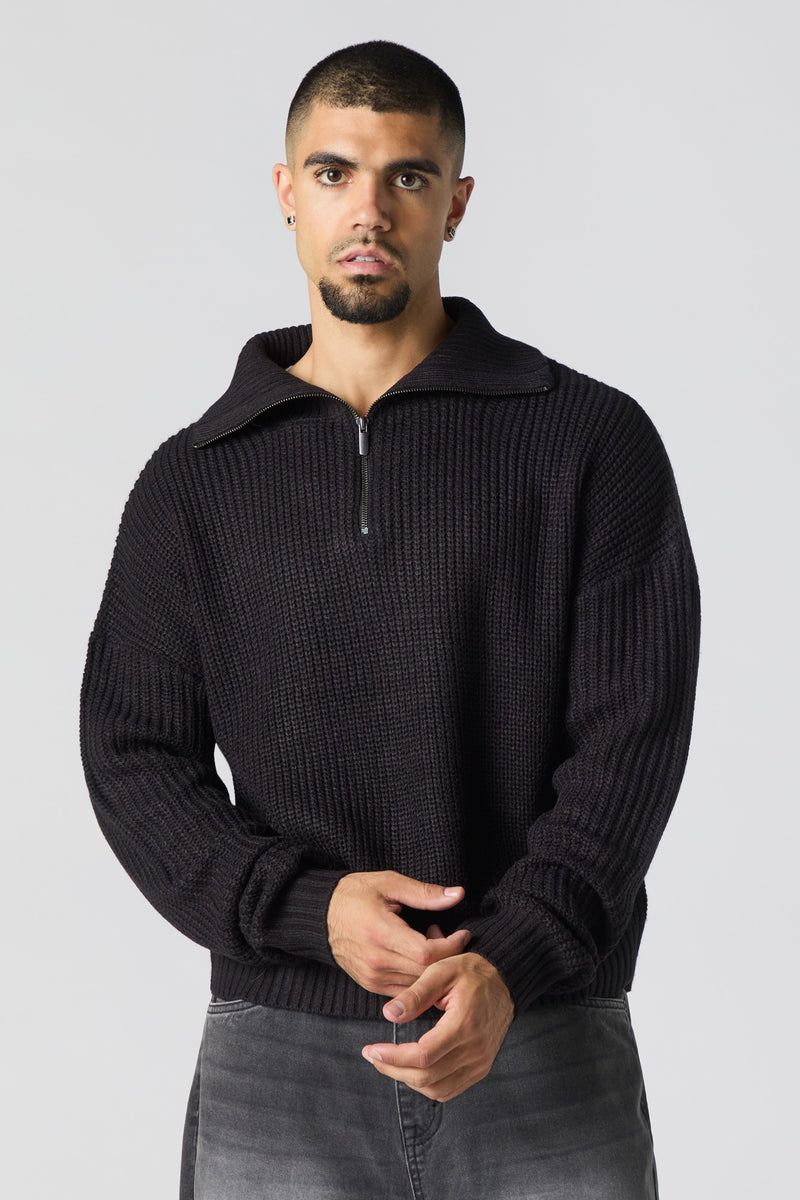 Ribbed Knit Quarter Zip Sweater