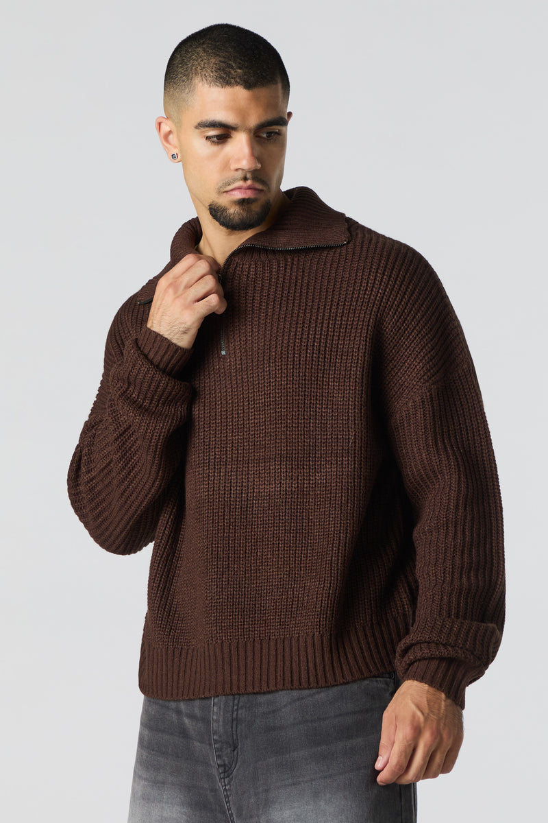 Ribbed Knit Quarter Zip Sweater