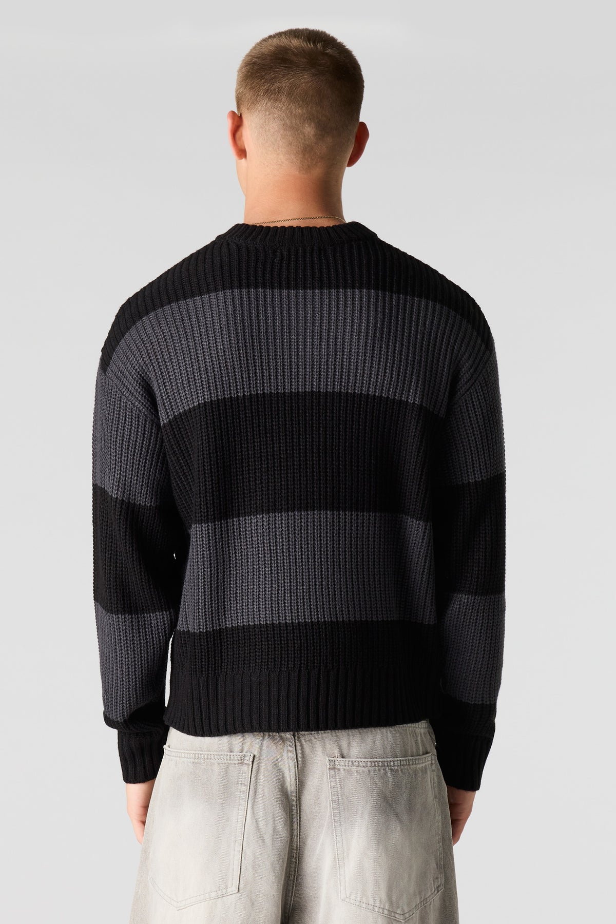 Alt View 2. Striped Knit Sweater - Black