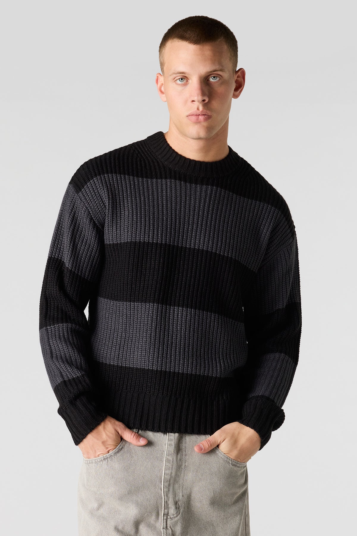 Striped Knit Sweater - Black