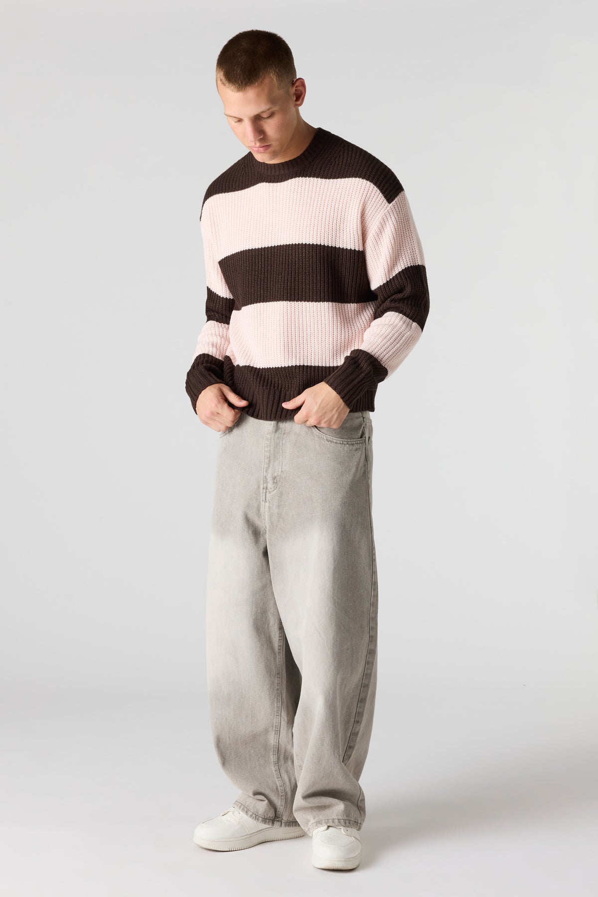 Alt View 3. Striped Knit Sweater - Brown