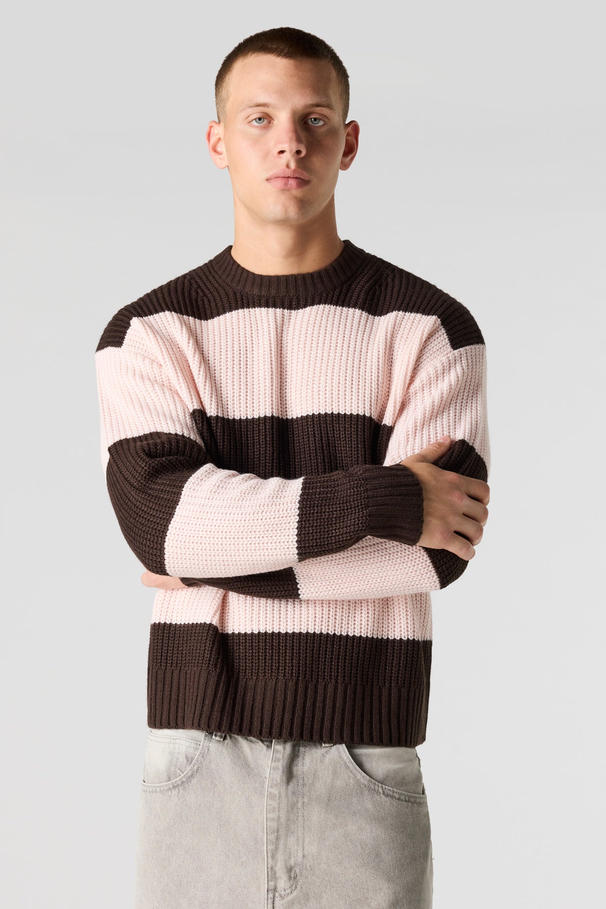 Alt View 4. Striped Knit Sweater - Brown