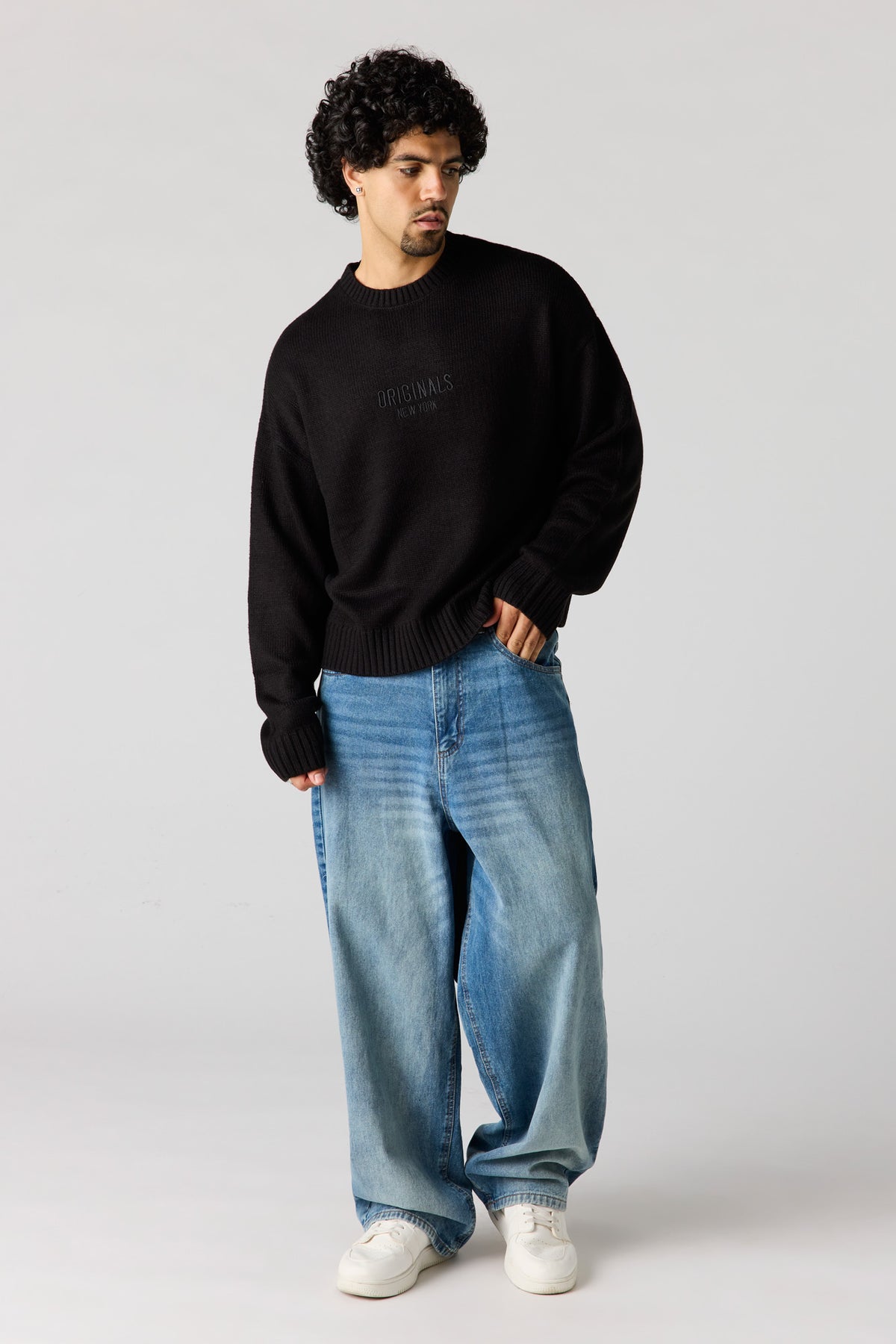 Alt View 3. Originals Embroidered Boxy Sweater - Black