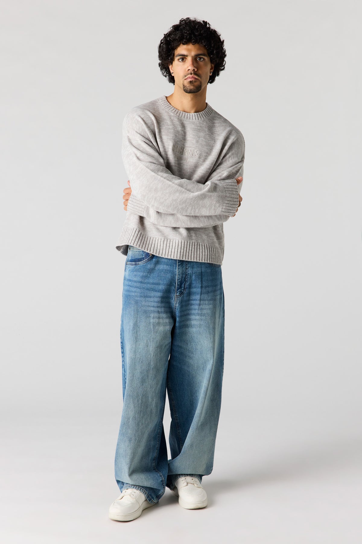 Alt View 3. Originals Embroidered Boxy Sweater - Heather Grey