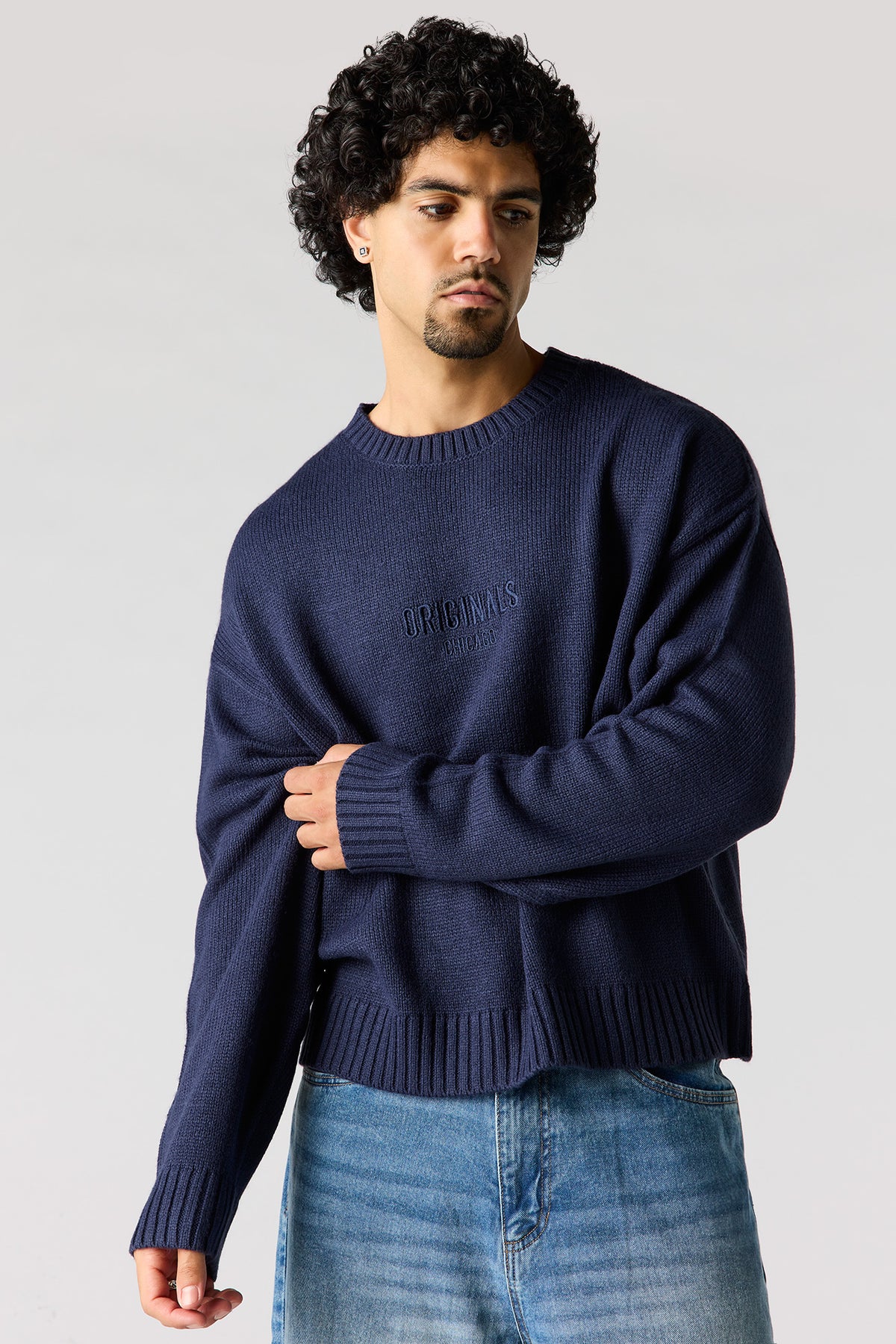 Originals Embroidered Boxy Sweater - Navy