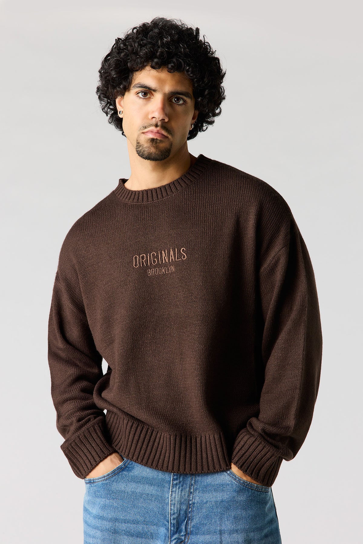 Originals Embroidered Boxy Sweater - Brown