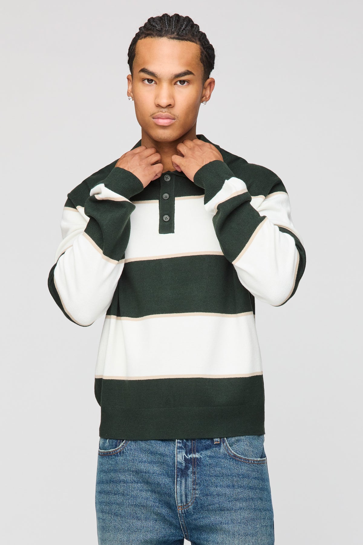 Alt View 4. Striped Polo Sweater - Green