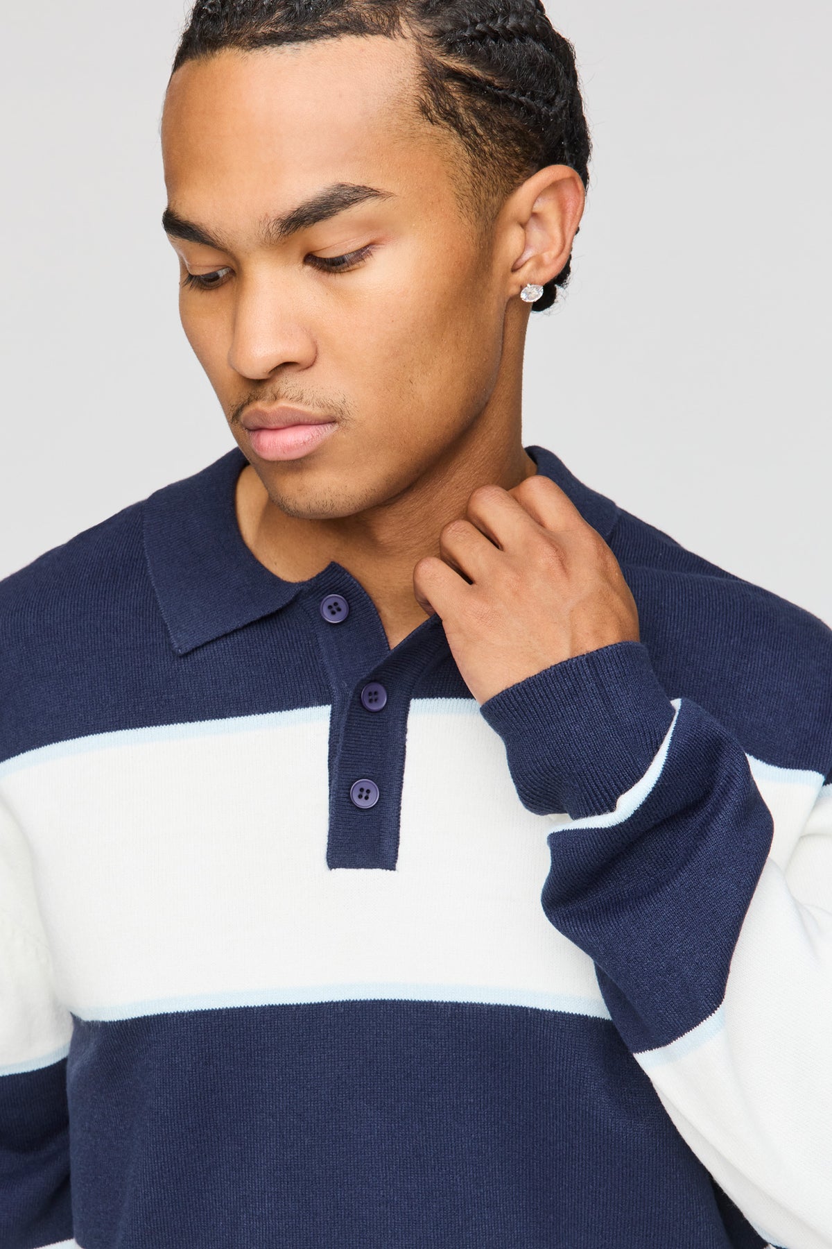 Alt View 4. Striped Polo Sweater - Navy