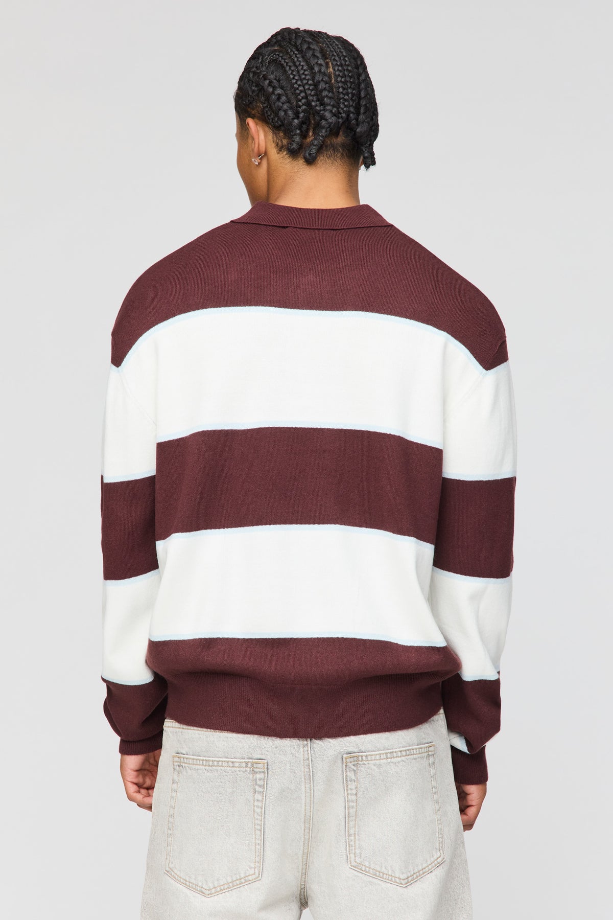 Alt View 2. Striped Polo Sweater - Burgundy