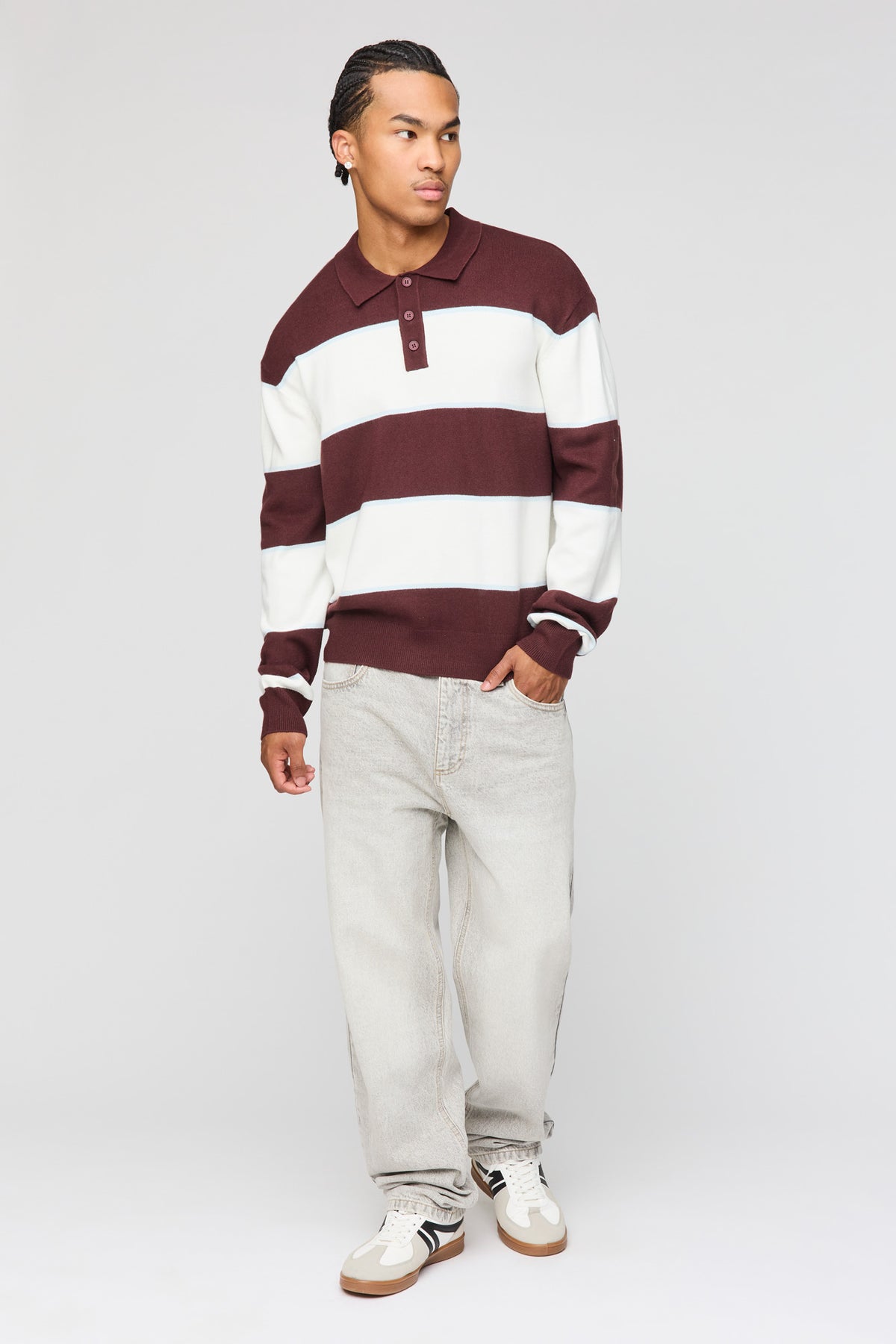 Alt View 3. Striped Polo Sweater - Burgundy