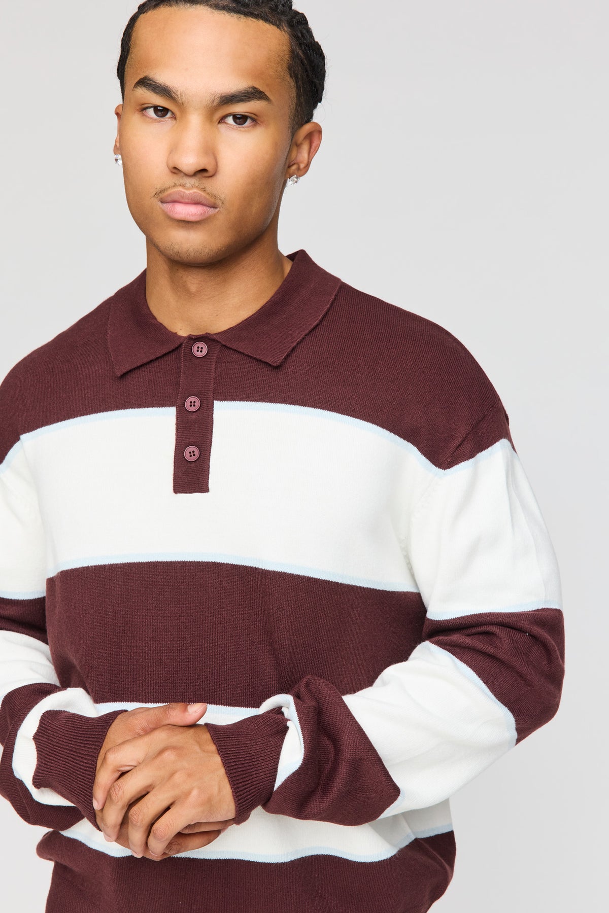 Alt View 4. Striped Polo Sweater - Burgundy
