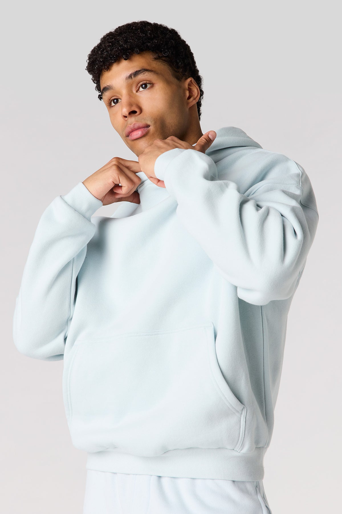 Alt View 2. Premium Heavyweight Fleece Boxy Hoodie - Light Blue
