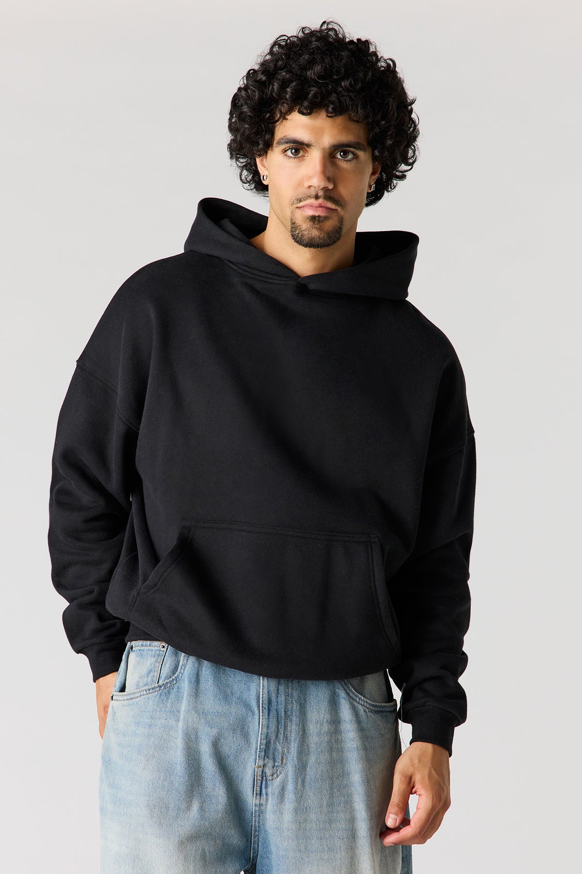 Premium Heavyweight Fleece Boxy Hoodie - Black