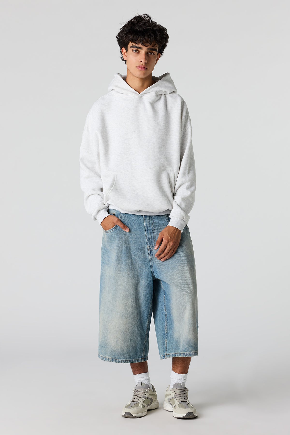 Alt View 3. Premium Heavyweight Fleece Boxy Hoodie - Light Grey