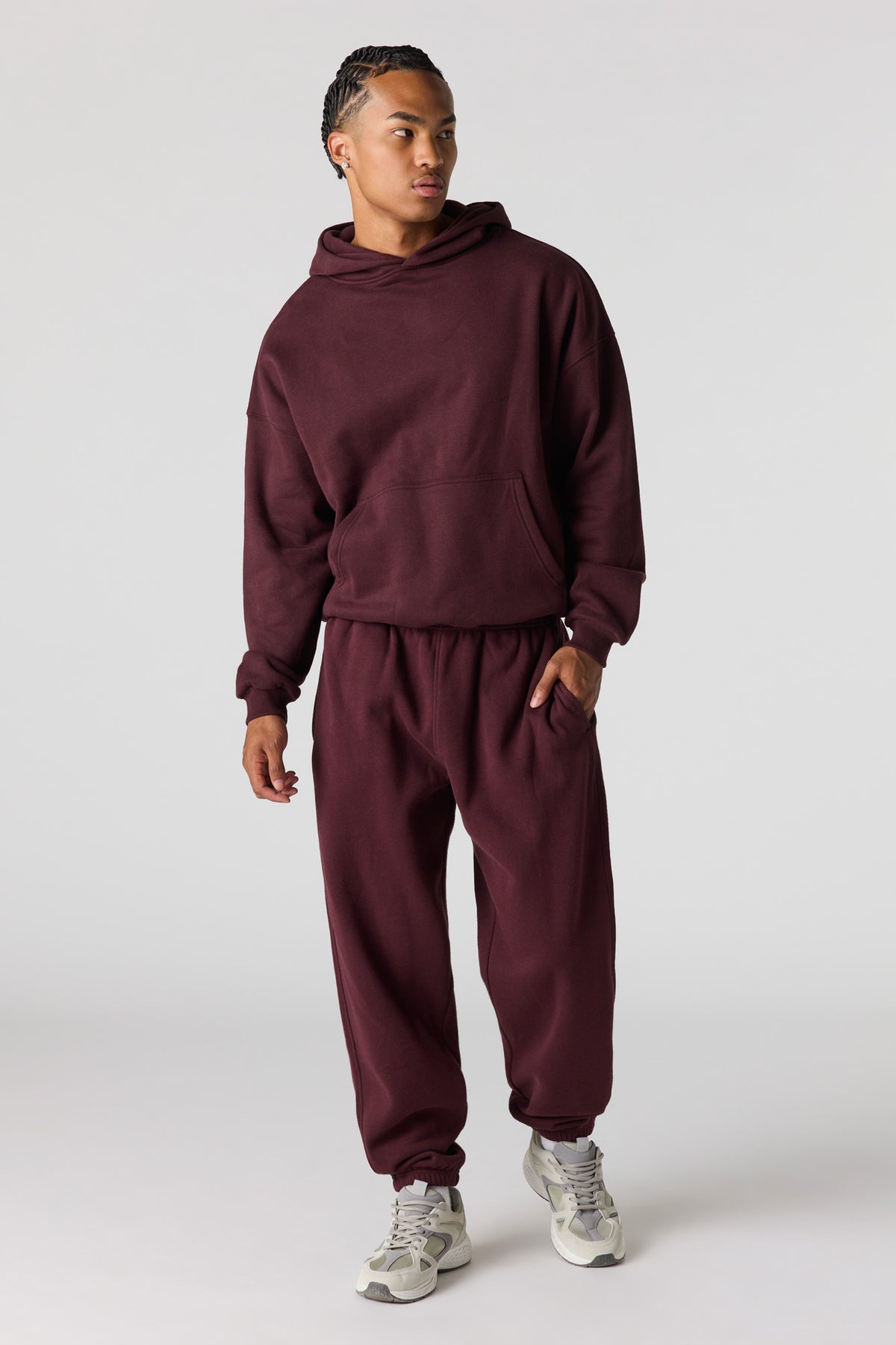 Alt View 3. Premium Heavyweight Fleece Boxy Hoodie - Dark Brown