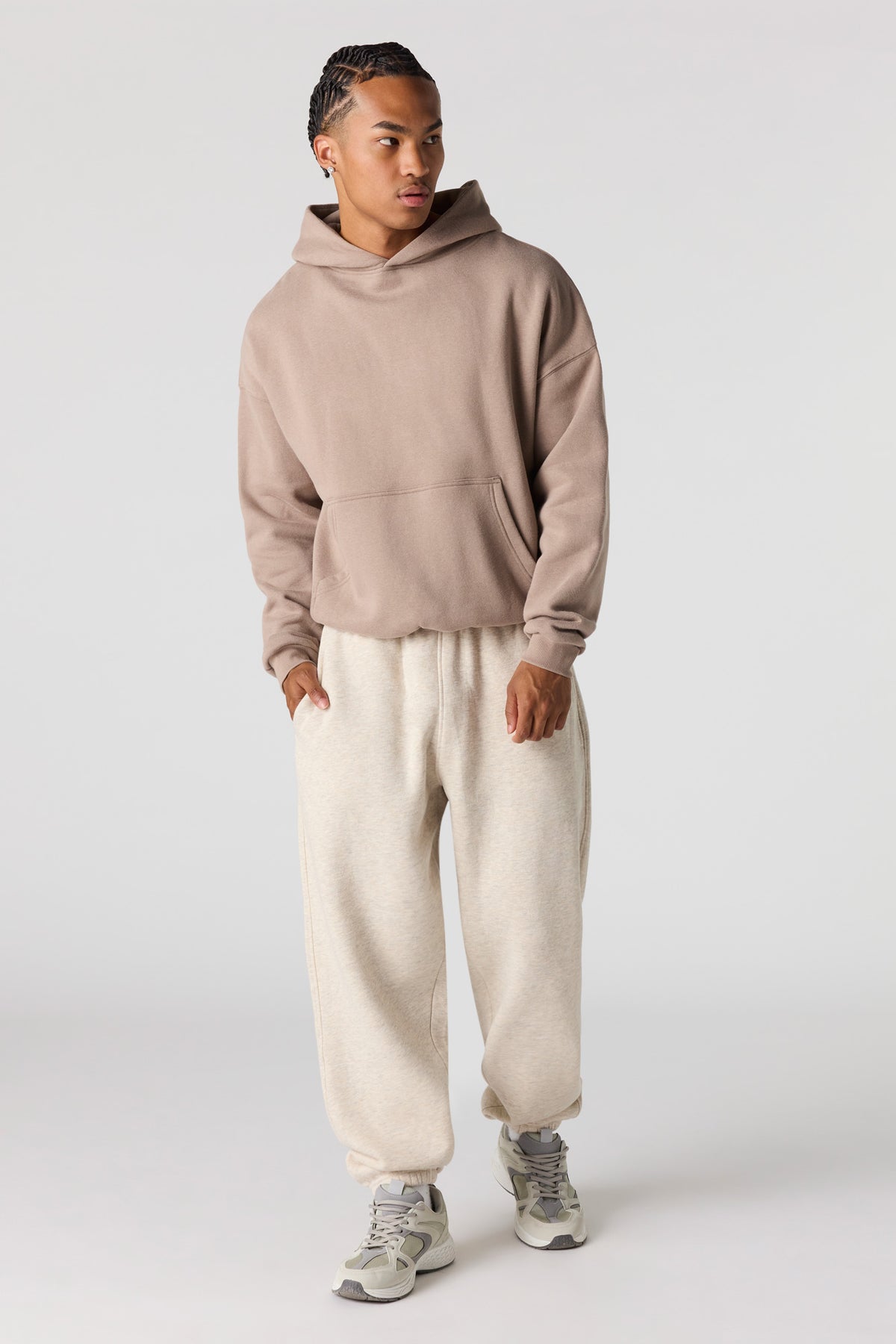 Alt View 3. Premium Heavyweight Fleece Boxy Hoodie - Light Brown