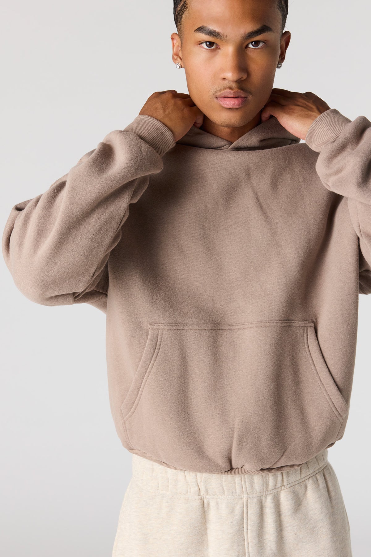 Alt View 4. Premium Heavyweight Fleece Boxy Hoodie - Light Brown