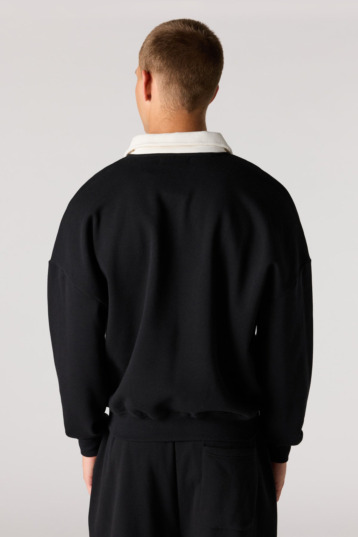Alt View 2. Graphic Long Sleeve Fleece Polo - Black