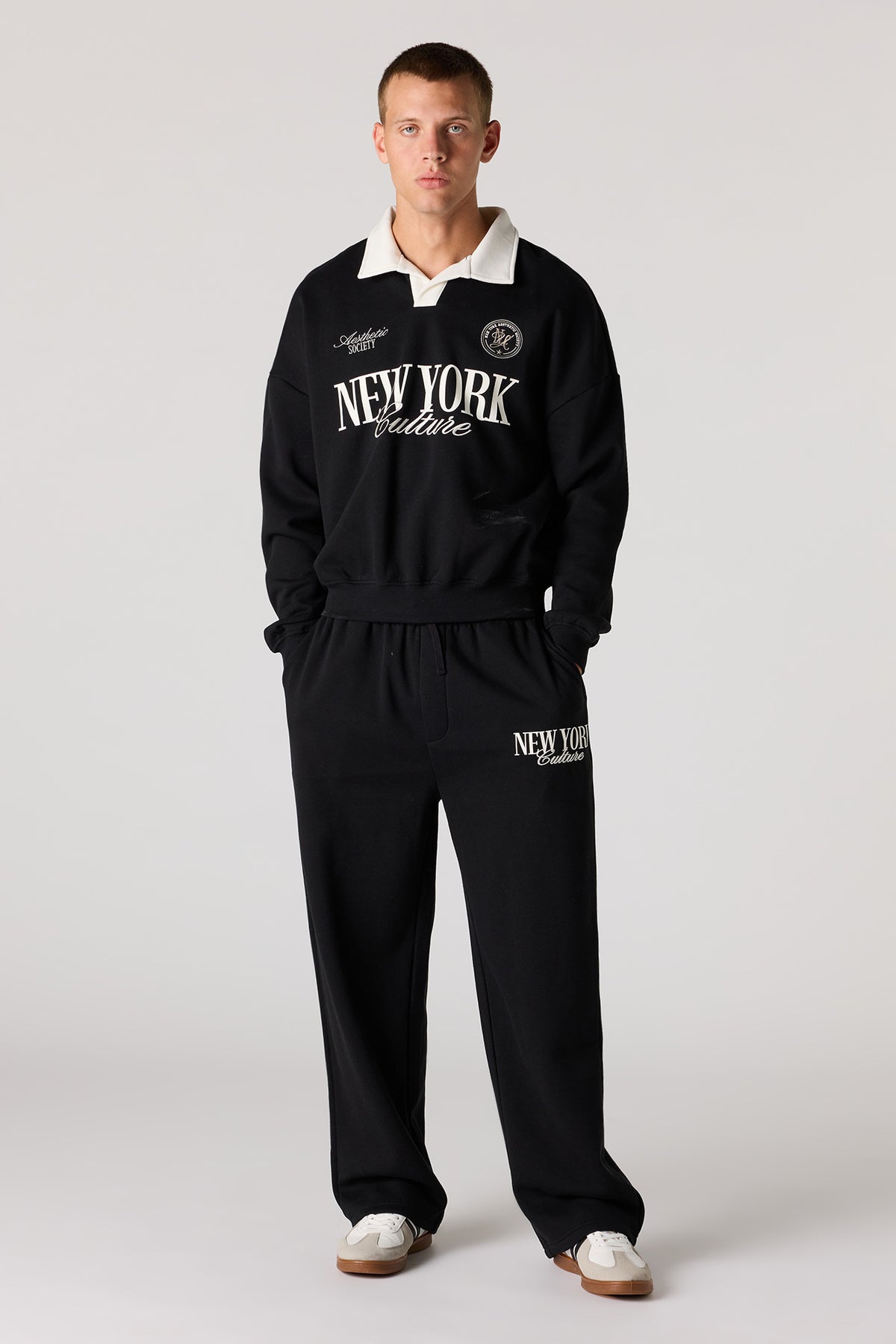 Alt View 3. Graphic Long Sleeve Fleece Polo - Black