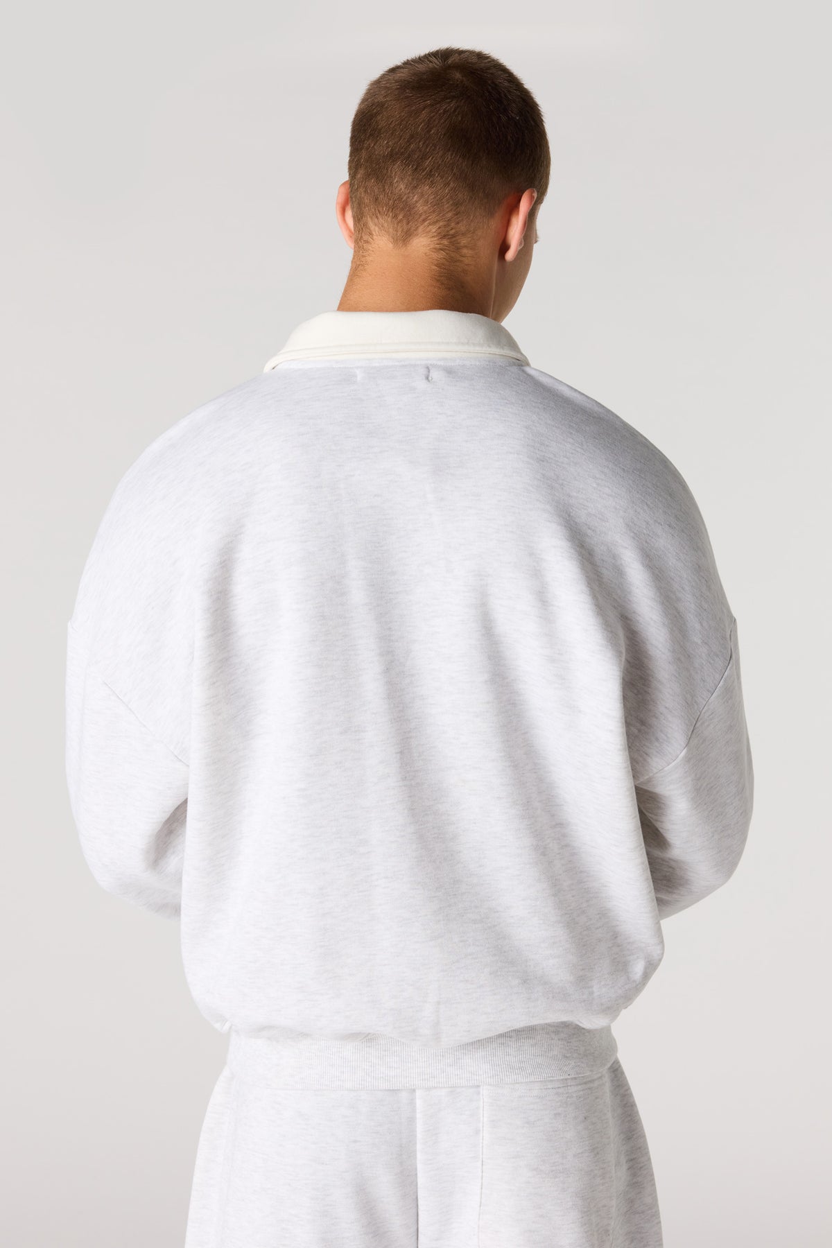 Alt View 2. Graphic Long Sleeve Fleece Polo - Light Grey
