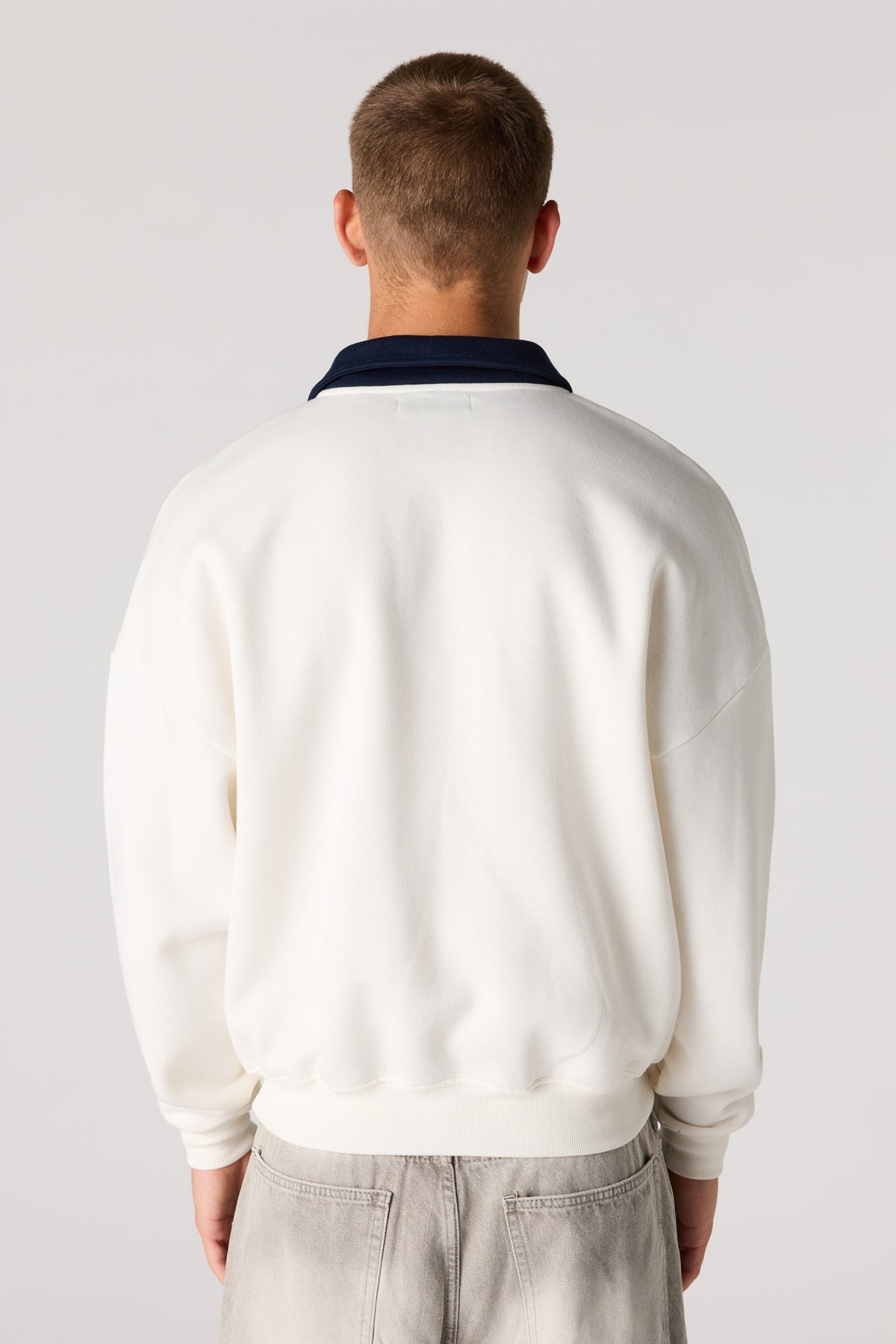 Alt View 2. Graphic Long Sleeve Fleece Polo - Off White