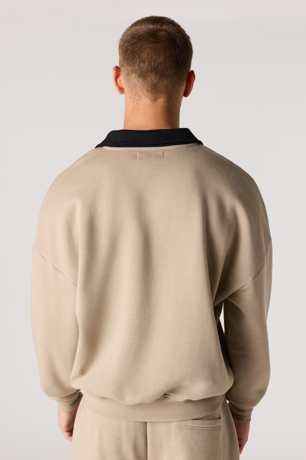 Alt View 2. Graphic Long Sleeve Fleece Polo - Sand