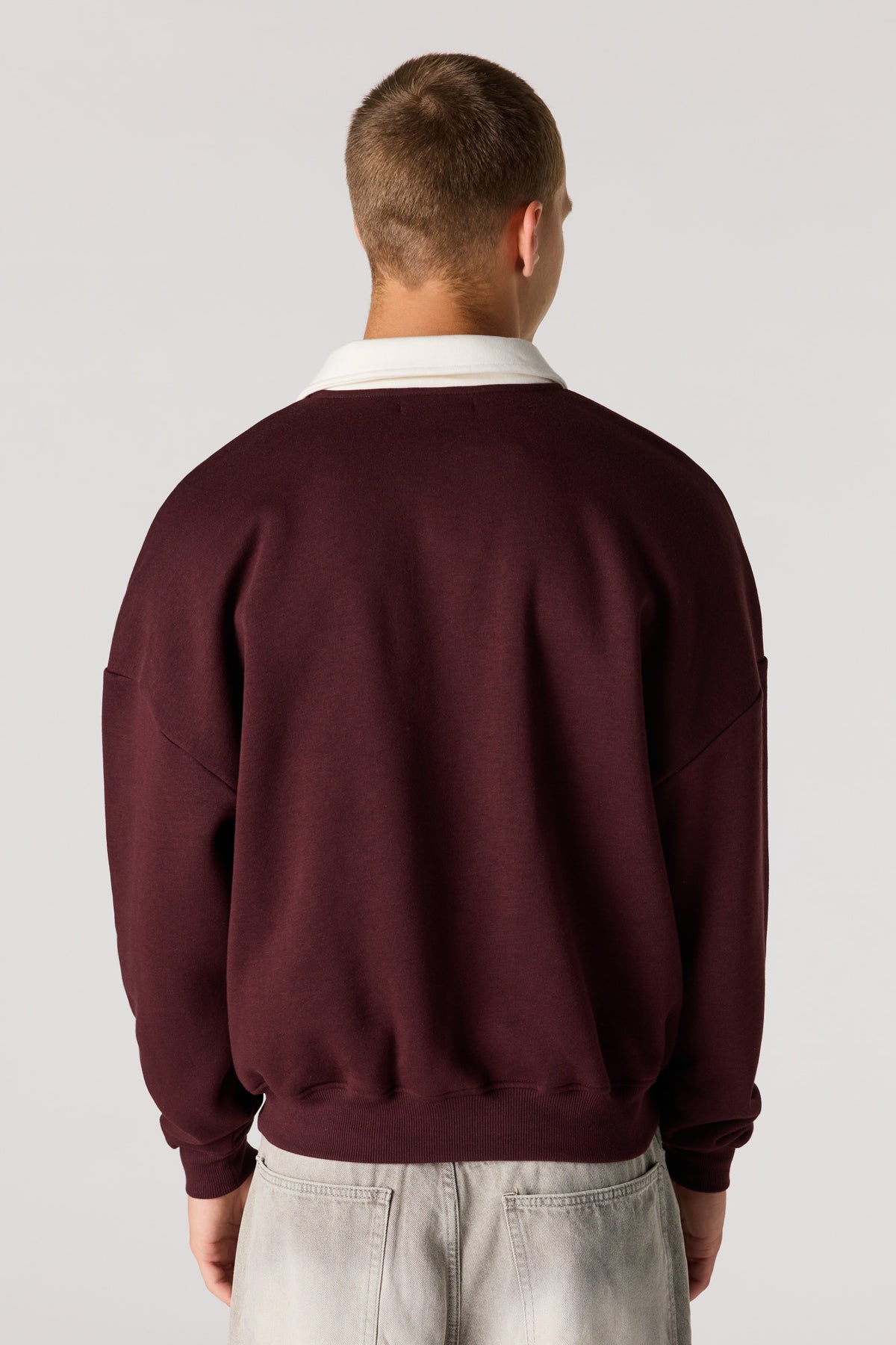 Alt View 2. Graphic Long Sleeve Fleece Polo - Dark Brown