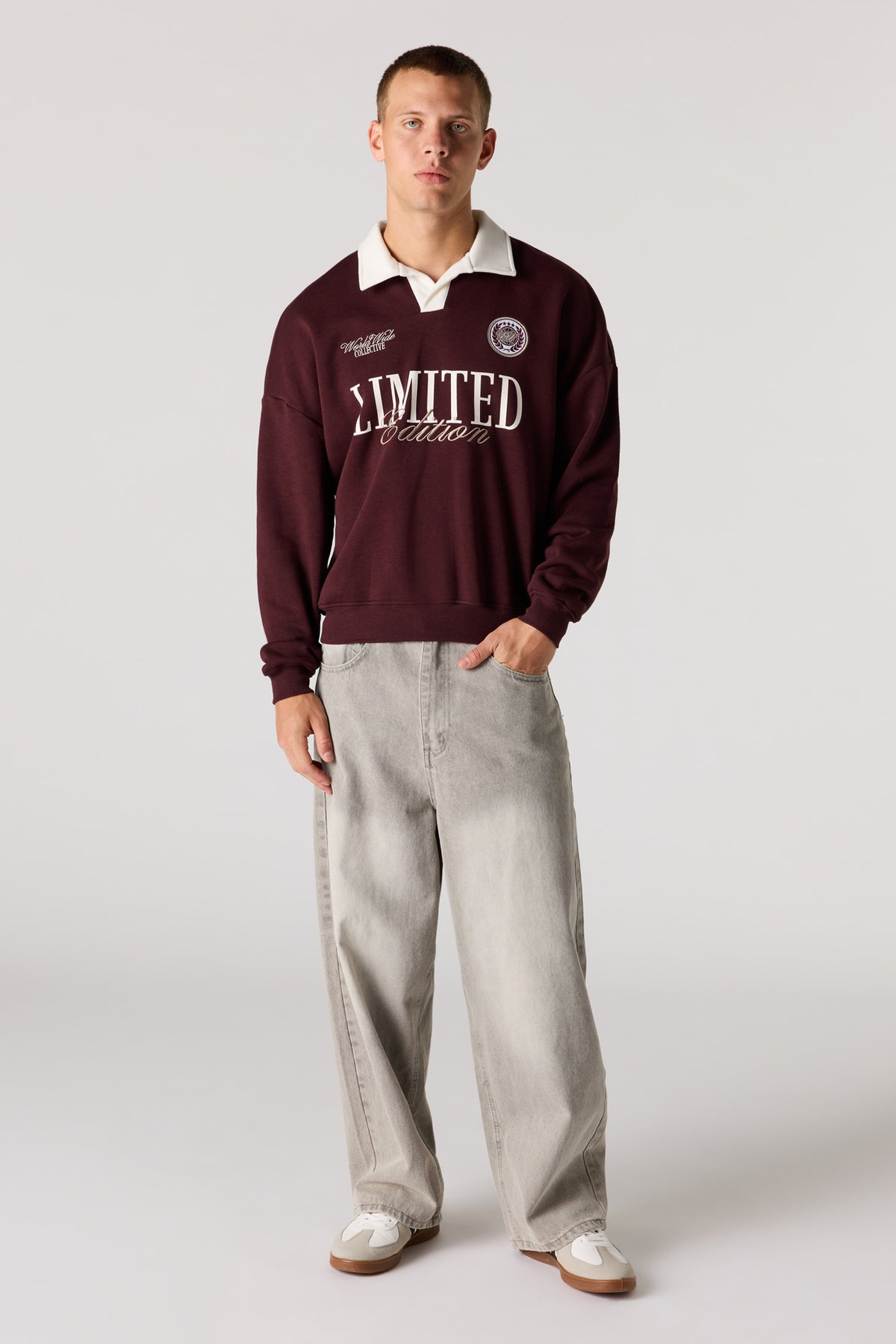 Alt View 3. Graphic Long Sleeve Fleece Polo - Dark Brown