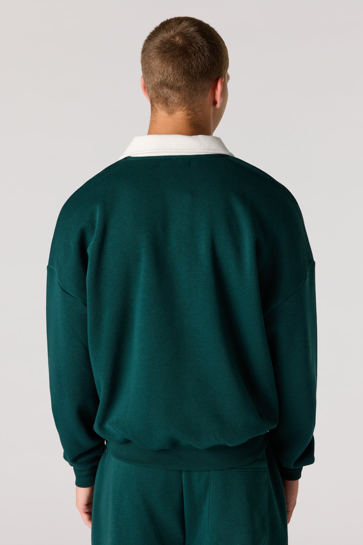 Alt View 2. Graphic Long Sleeve Fleece Polo - Hunter Green