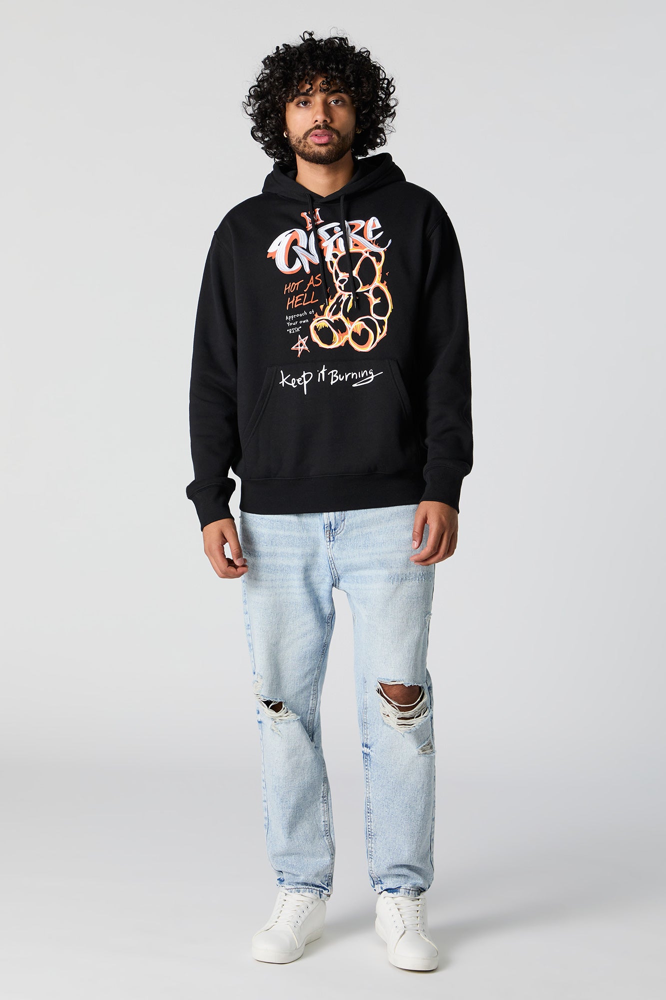 Fire Bear Embroidered Fleece Hoodie