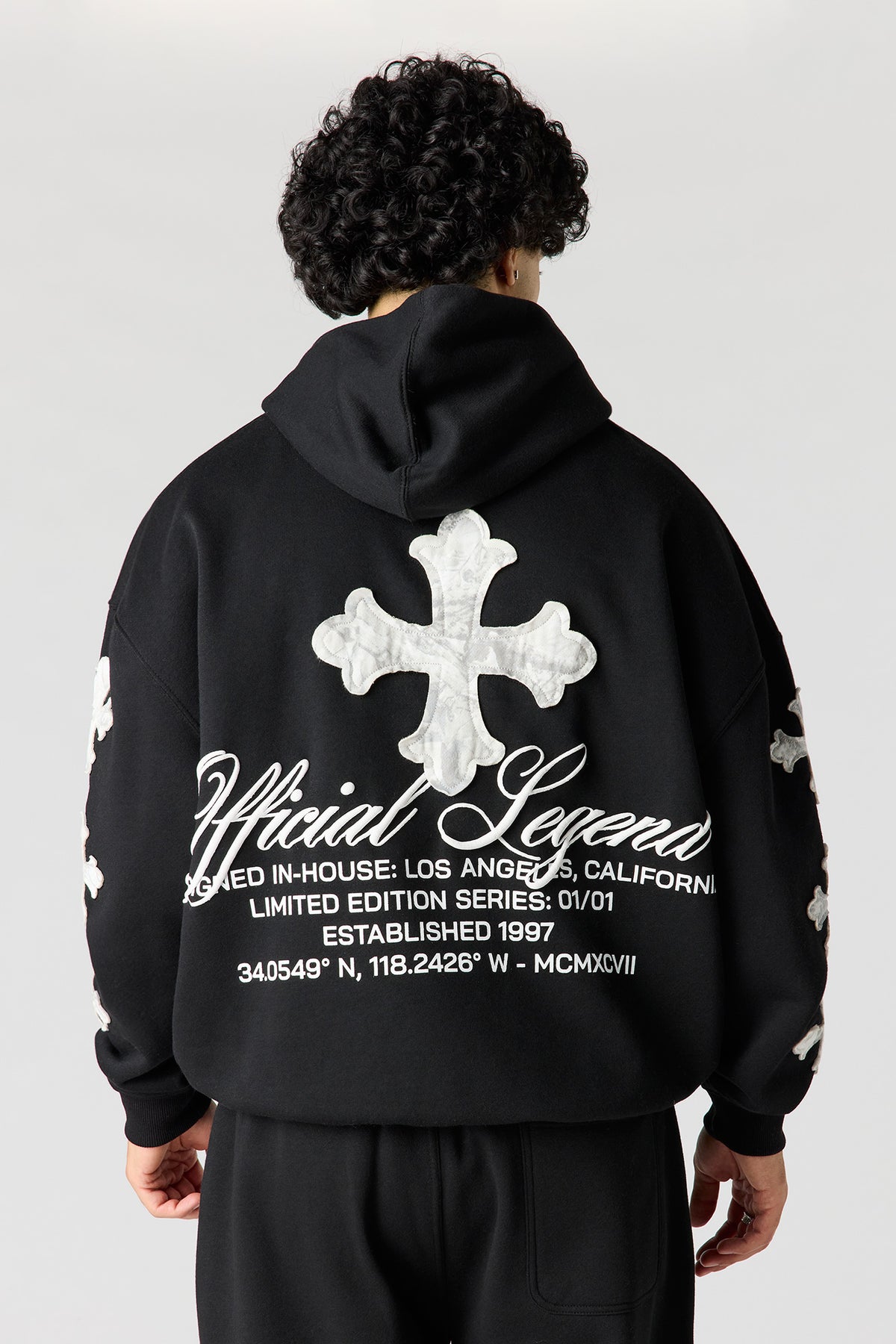 Graphic Fleece Baggy Hoodie - Black