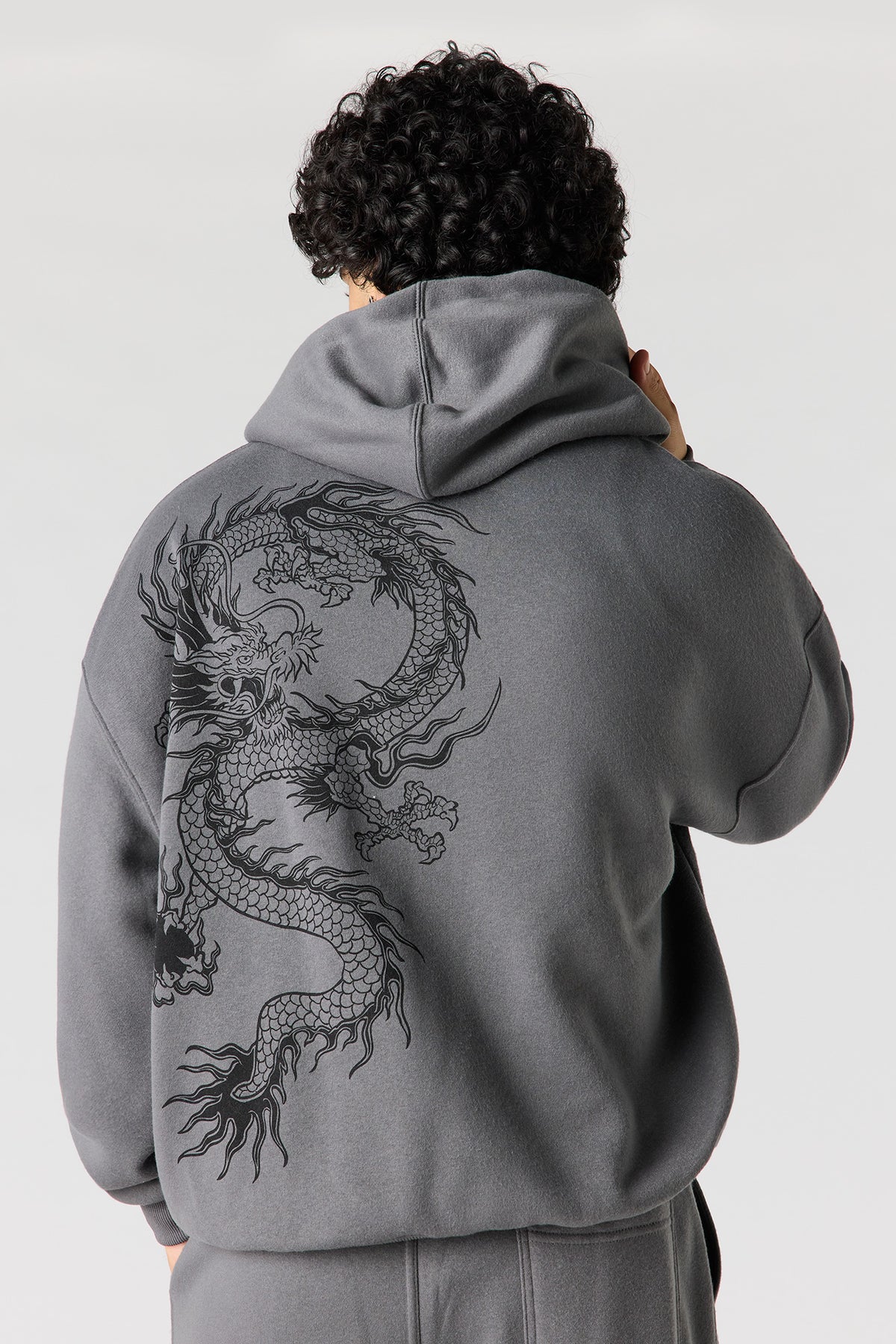 Graphic Fleece Baggy Hoodie - Dark Grey