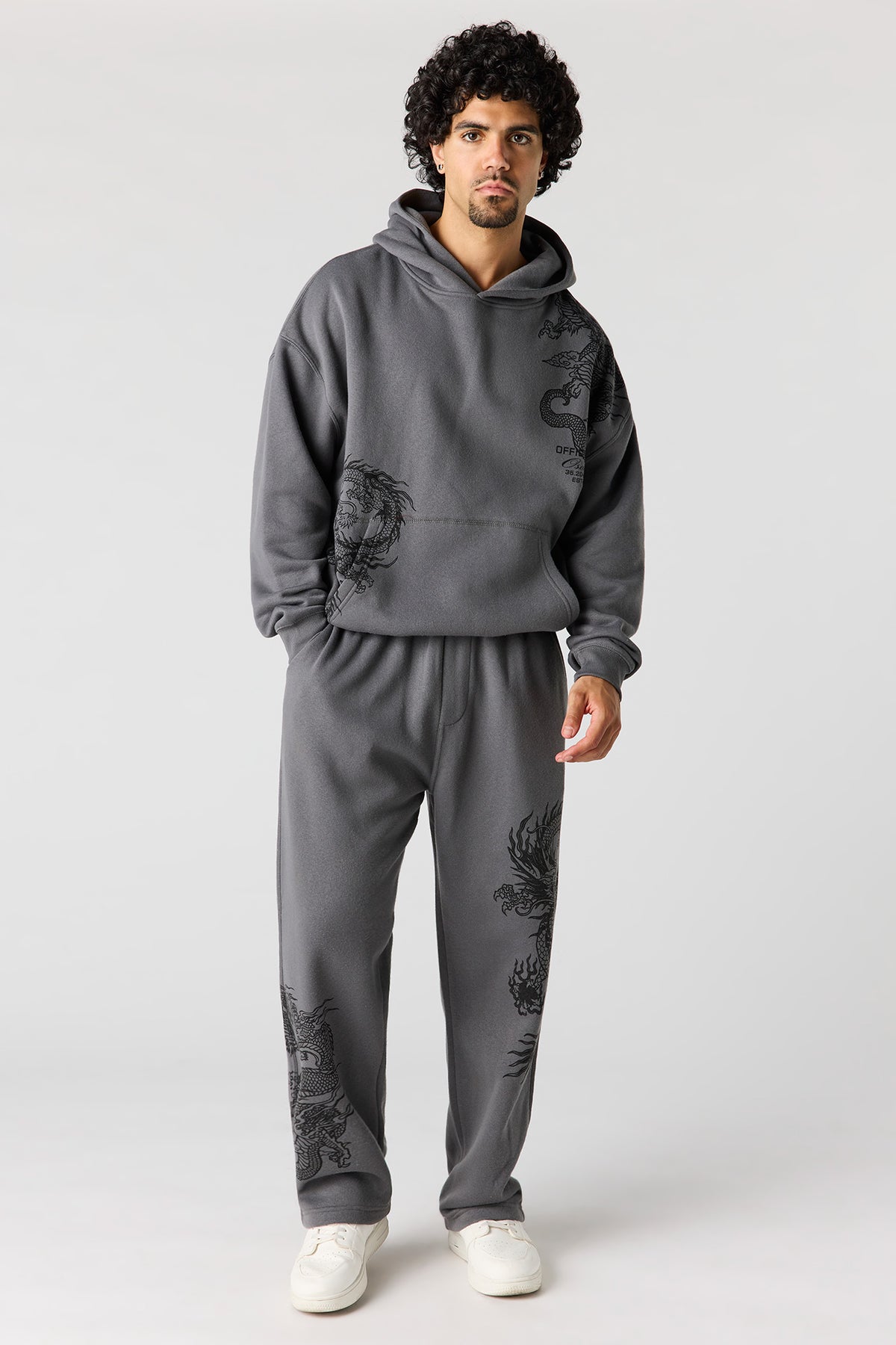 Alt View 3. Graphic Fleece Baggy Hoodie - Dark Grey