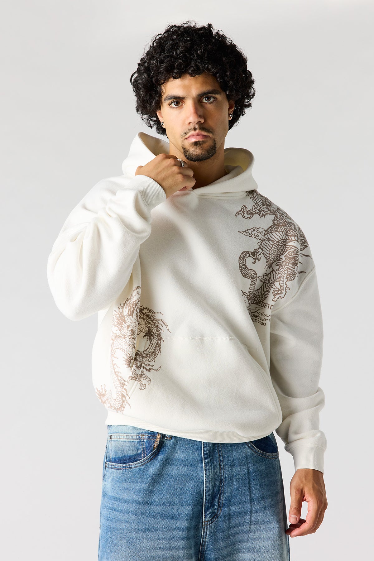 Alt View 2. Graphic Fleece Baggy Hoodie - Off White