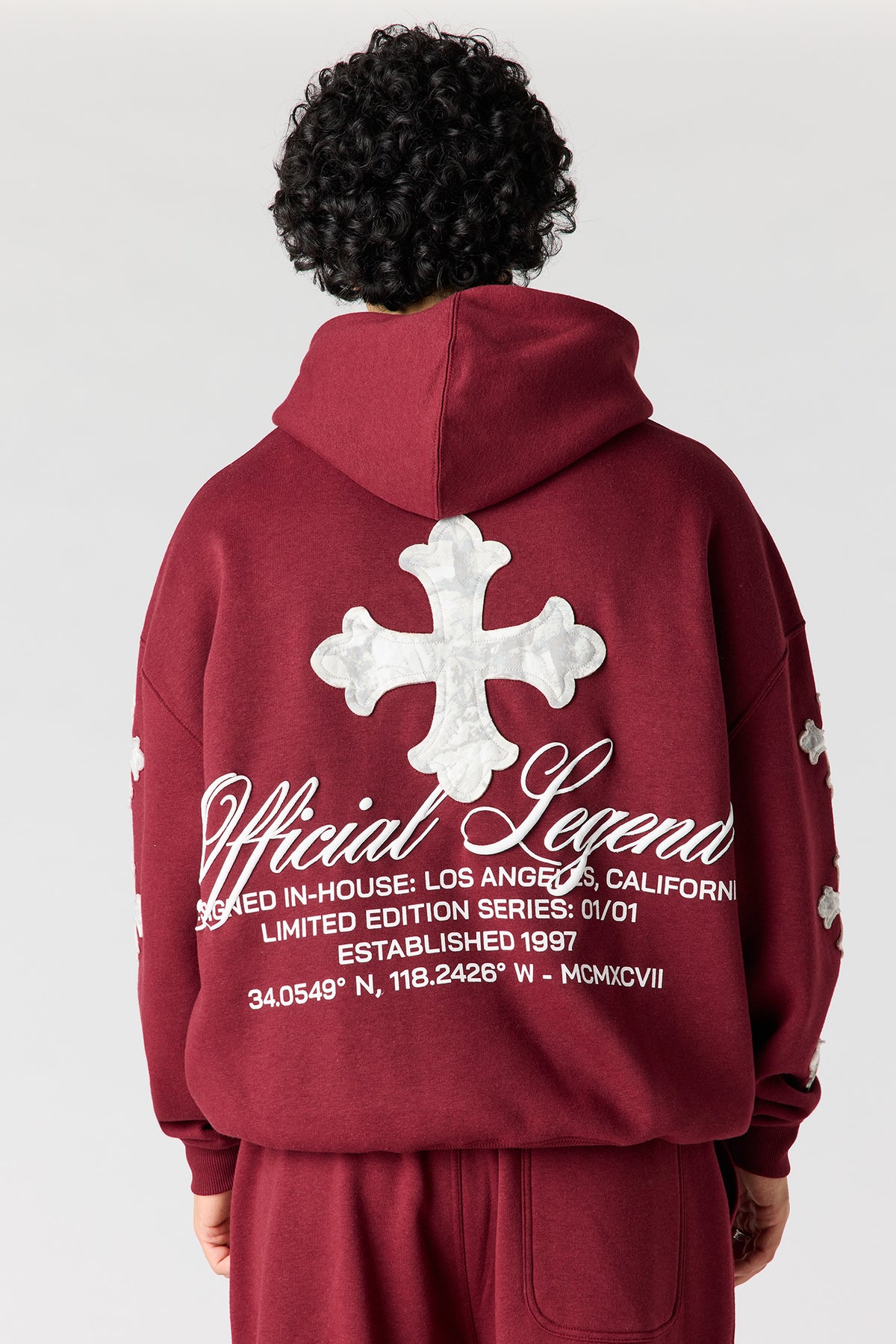Graphic Fleece Baggy Hoodie - Burgundy