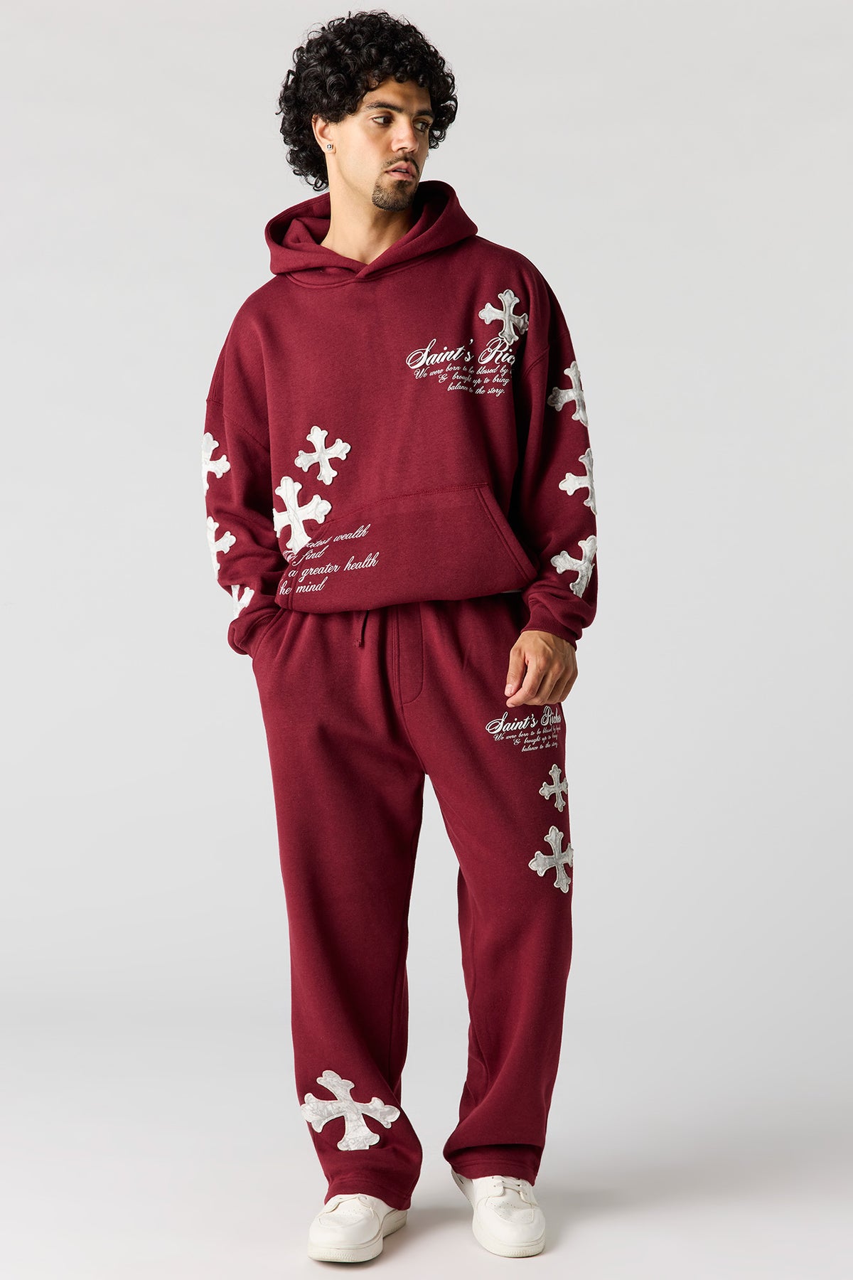 Alt View 3. Graphic Fleece Baggy Hoodie - Burgundy