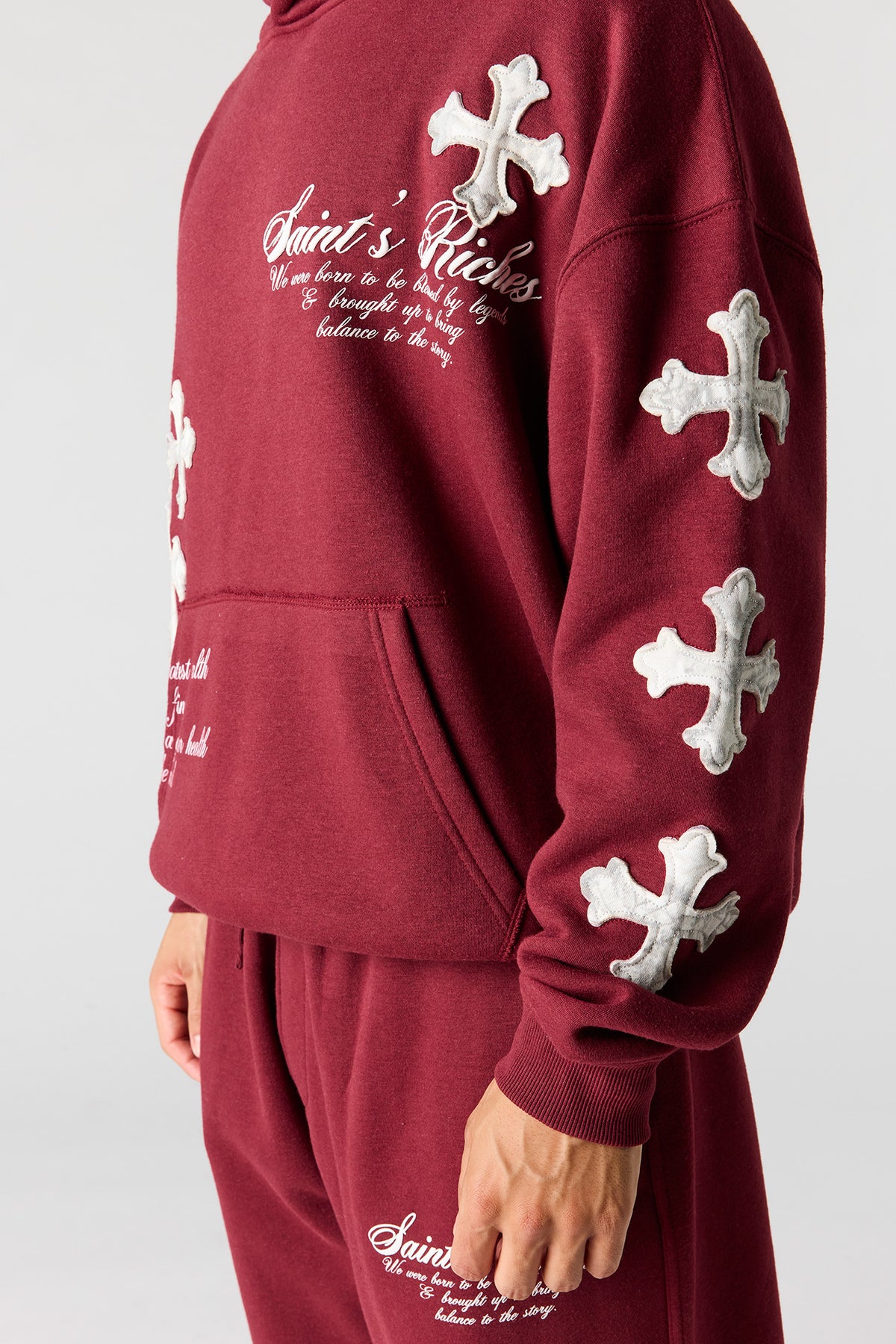 Alt View 4. Graphic Fleece Baggy Hoodie - Burgundy