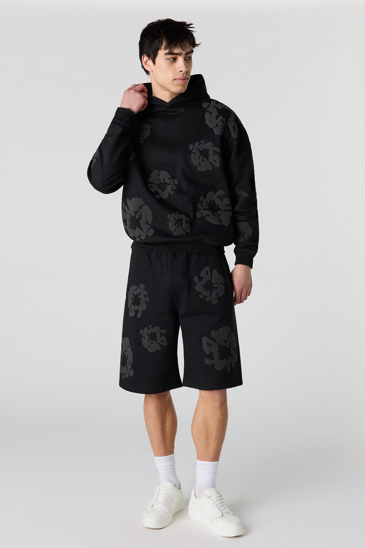 Alt View 3. Puff Print Boxy Fleece Hoodie - Black