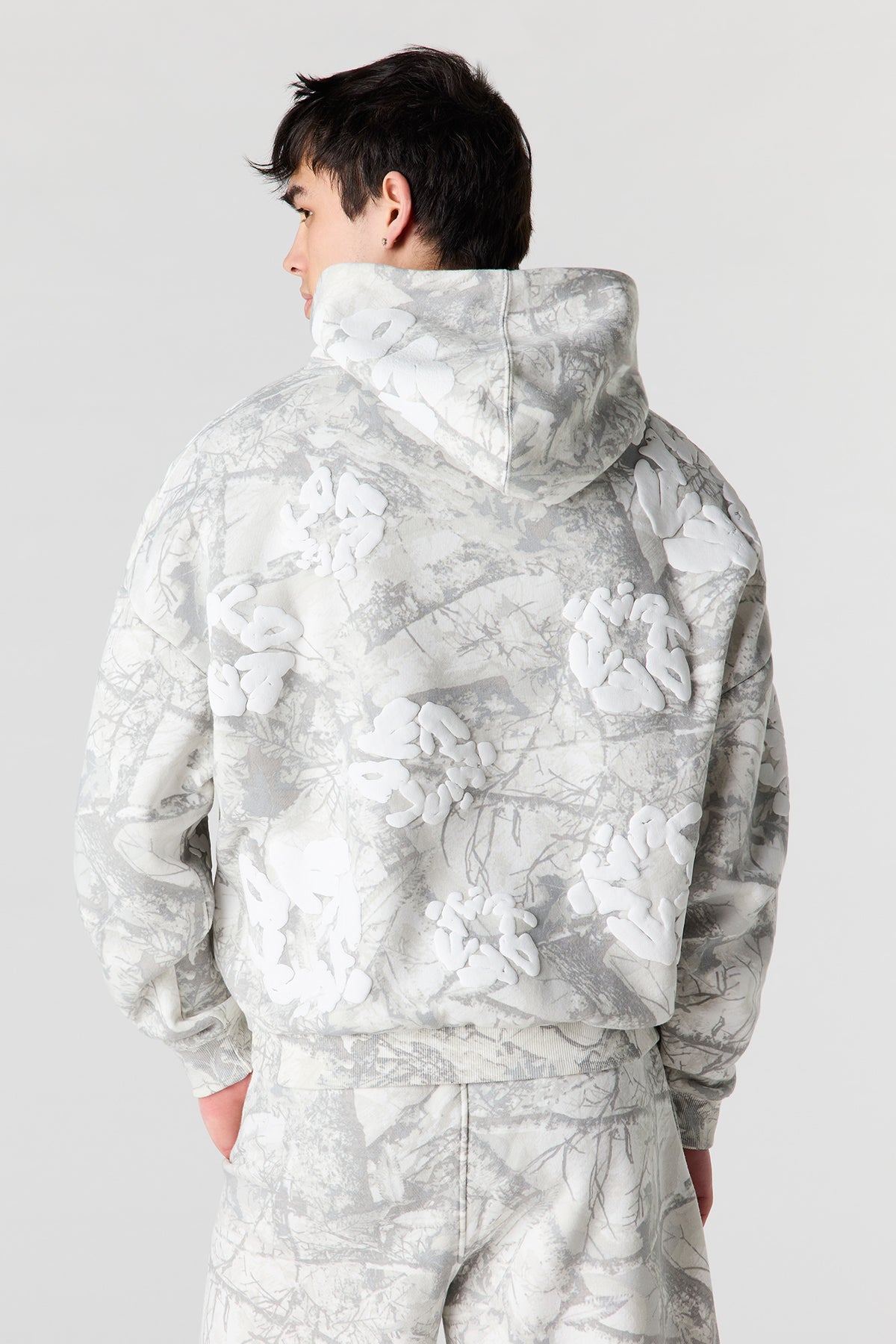 Alt View 2. Puff Print Boxy Fleece Hoodie - Camouflage